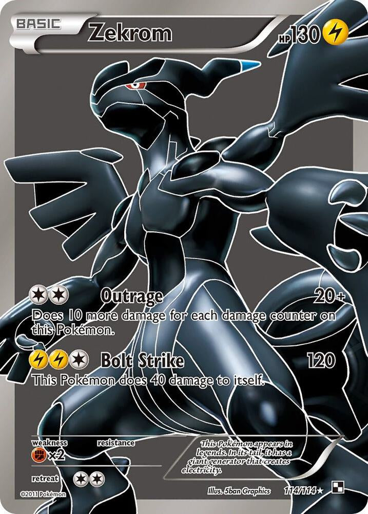 Pokémon Zekrom 114/114 Black & White Full Art Secret Rare Holo Moderately Played Pokémon trading card.