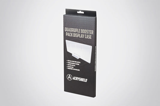 Acryshield packaging for a display case on a gray background