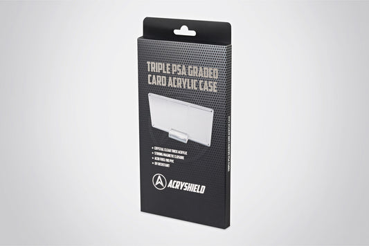 Acryshield Triple PSA Graded Card Acrylic Case packaging on a gray background