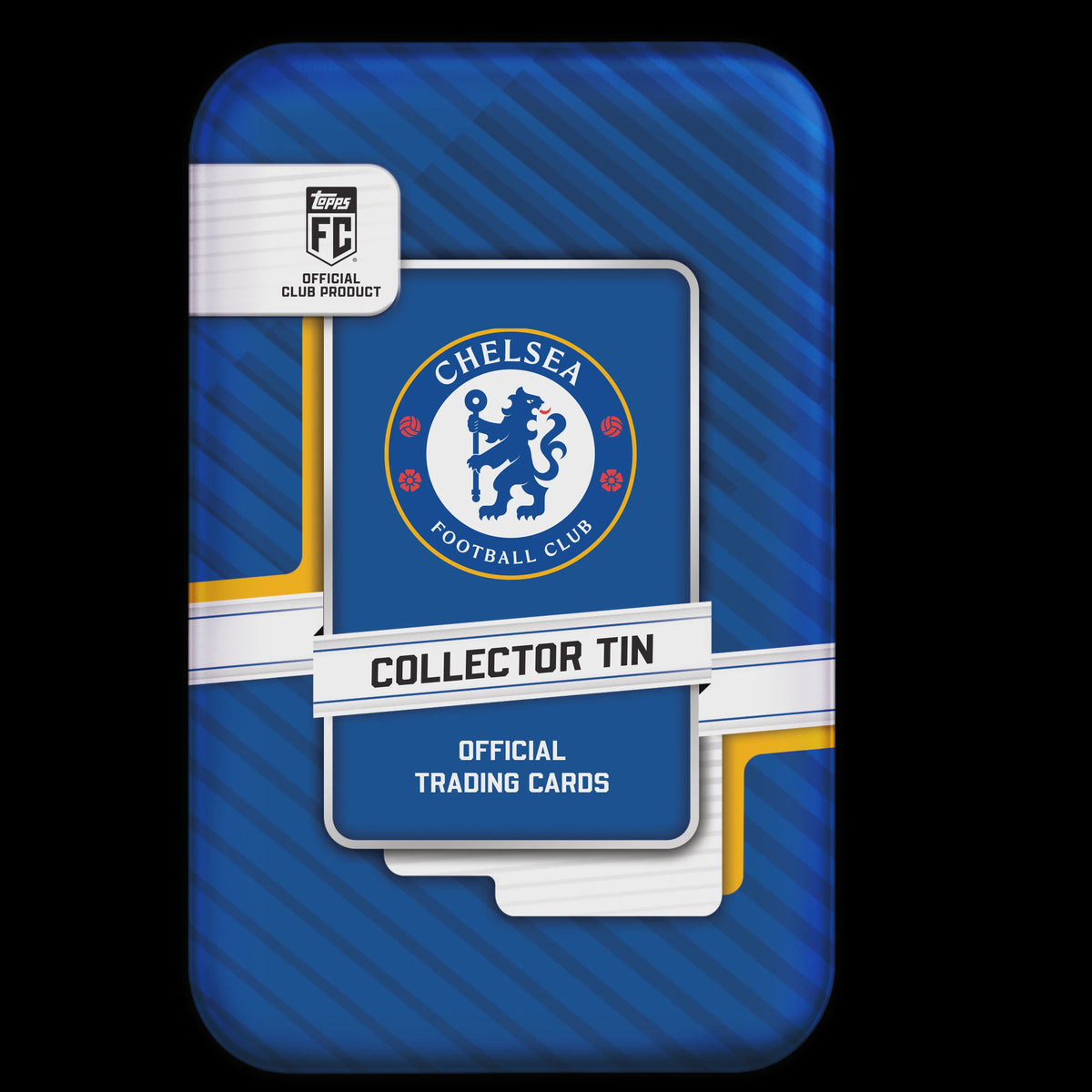 2026 27 Topps Premier League Chelsea FC Collector Tin with 35 trading cards and guaranteed numbered parallels.
