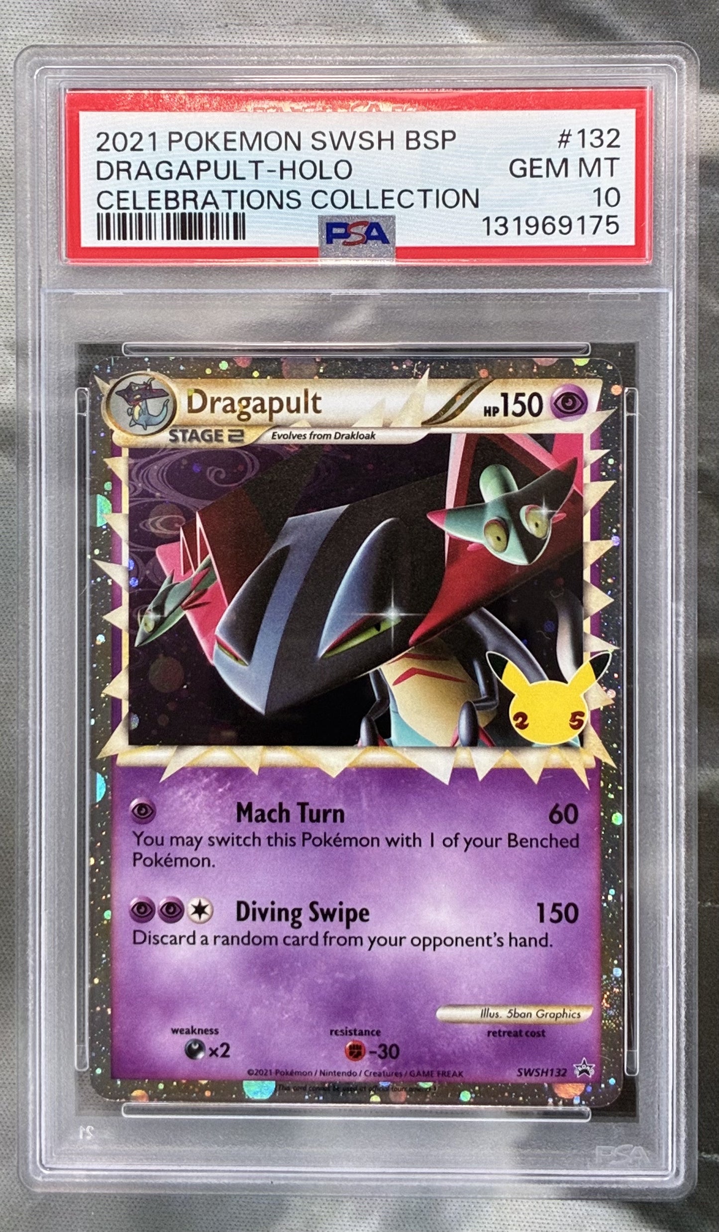 Pokémon Celebrations Dragapult Prime Black Star Promo SWSH132 PSA 10 Gem Mint