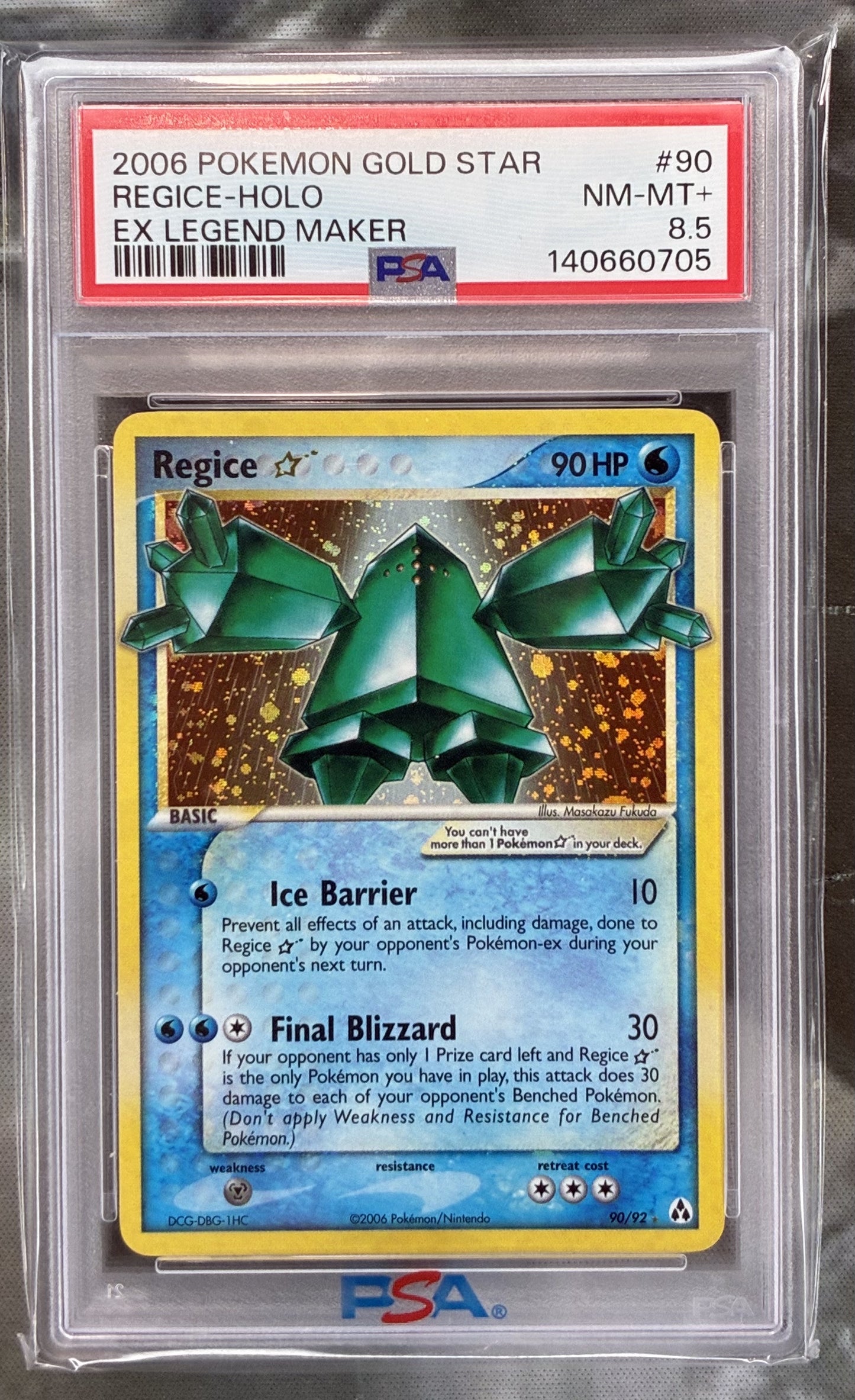 2006 Pokémon Regice Gold Star Holo Ultra Rare 90/92 EX Legend Maker PSA 8.5
