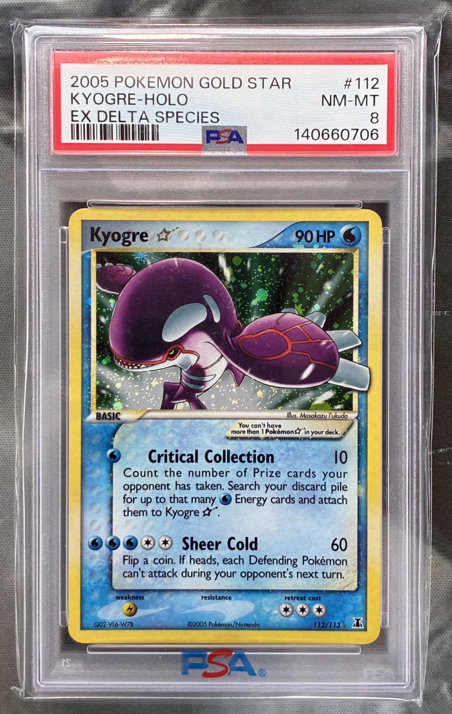 2005 Pokémon Kyogre Gold Star Holo Ultra Rare 112/113 EX Delta Species PSA 8