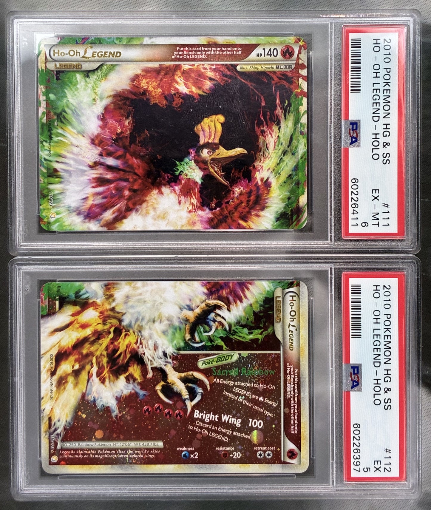 Pokémon Ho-Oh LEGEND complete card 111/123 and 112/123 HGSS Base PSA 5 PSA 6