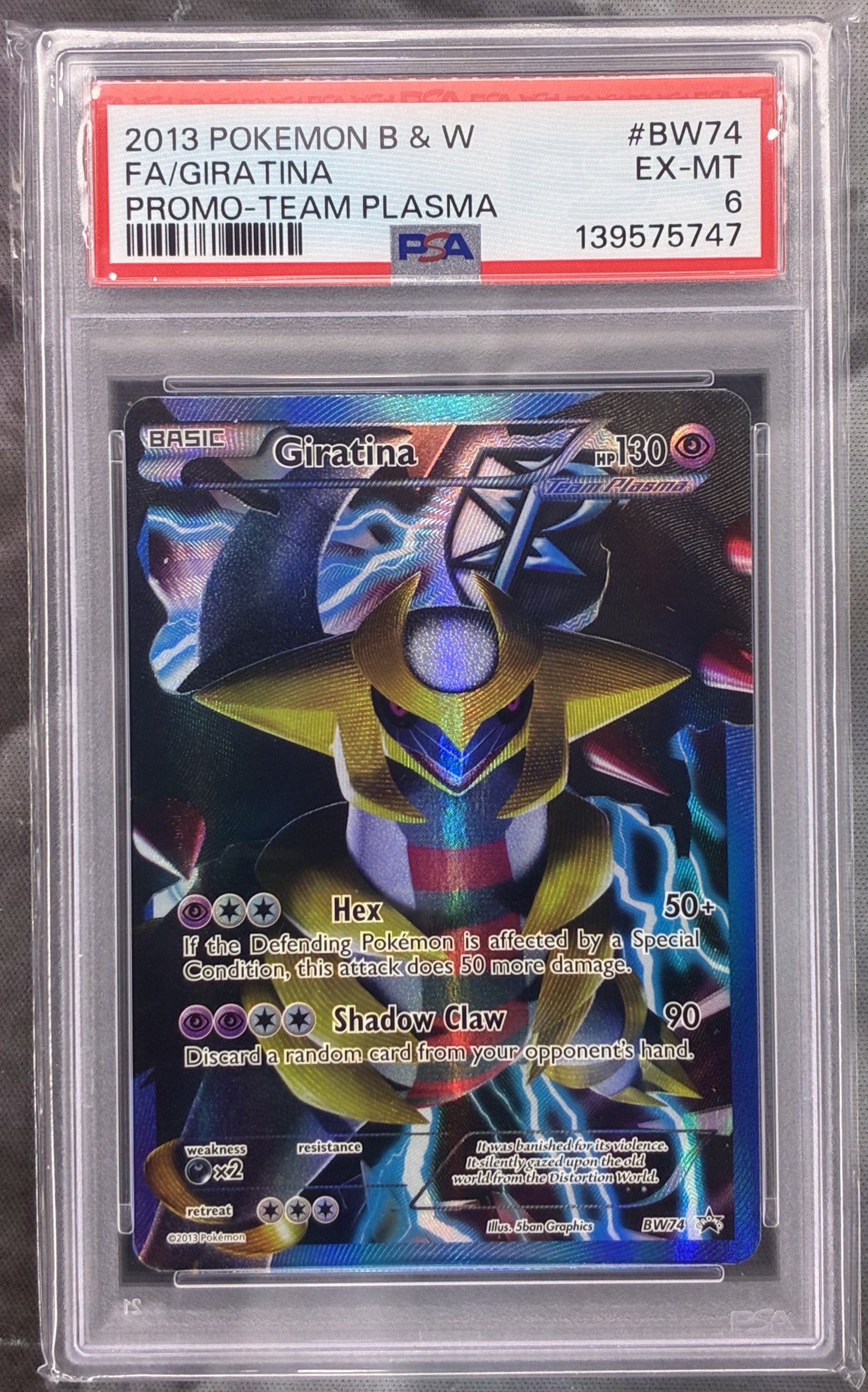 2013 Pokémon Team Plasma Giratina Full Art BW74 Black Star Promo PSA 6 EX–MT