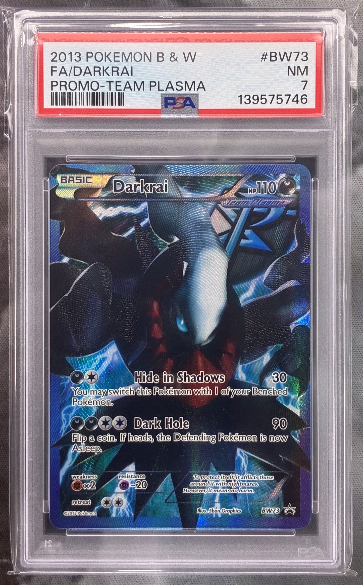 2013 Pokémon Team Plasma Darkrai Full Art BW73 Black Star Promo PSA 7