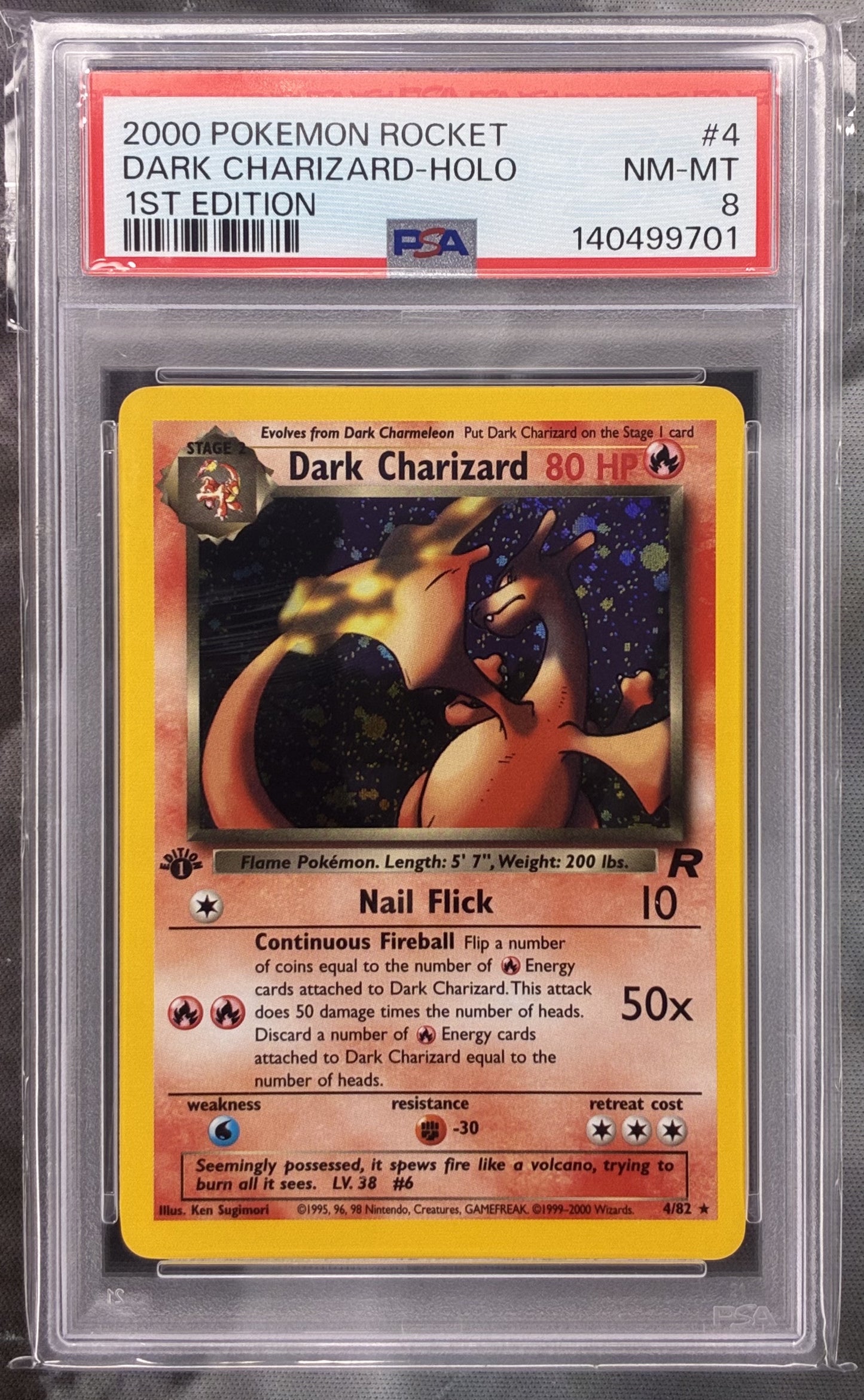 2000 Pokémon Team Rocket Dark Charizard 1st Edition Holo 4/82 PSA 8 Near Mint–Mint