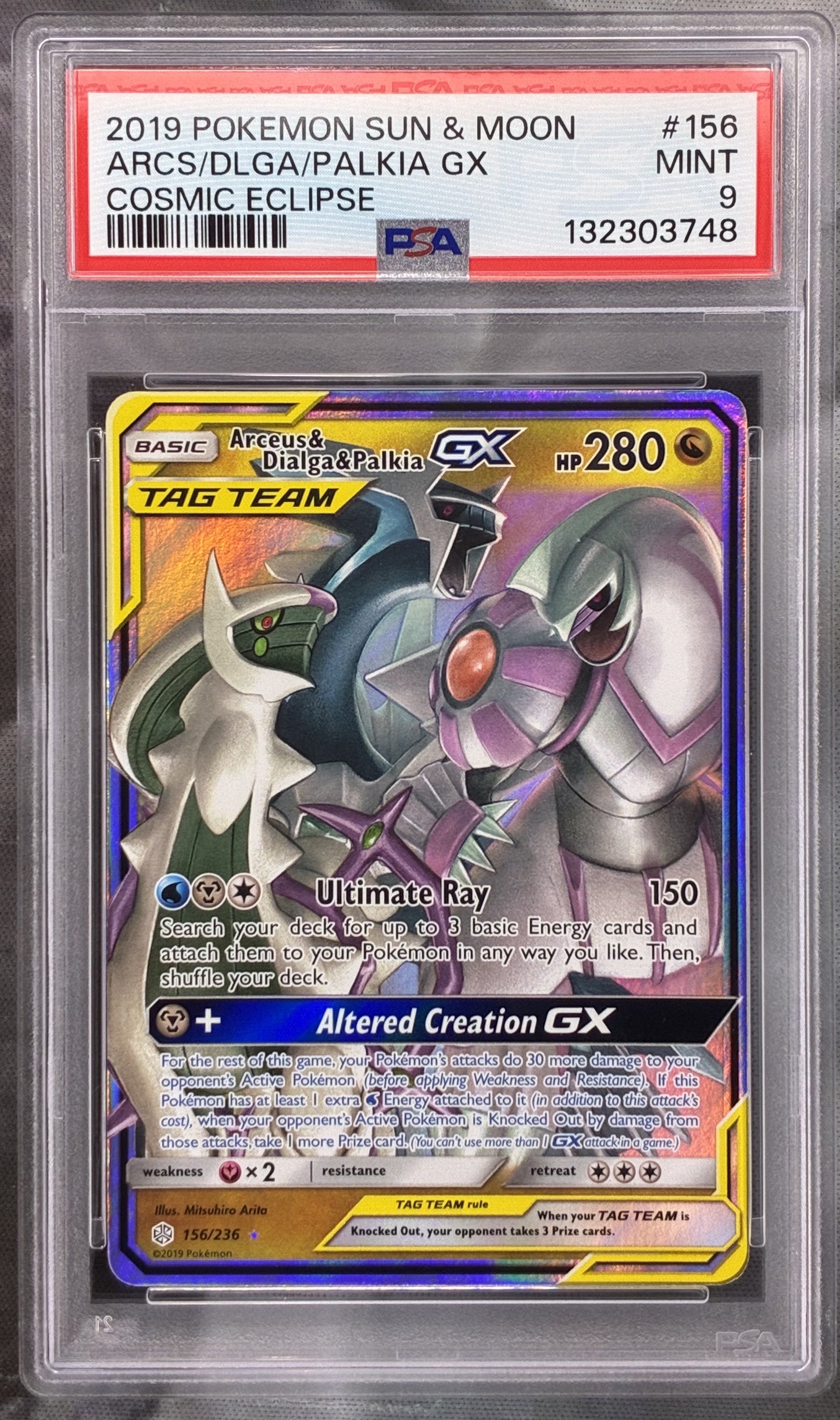 Pokémon Arceus Dialga Palkia GX Tag Team 156/236 Cosmic Eclipse PSA 9 Mint