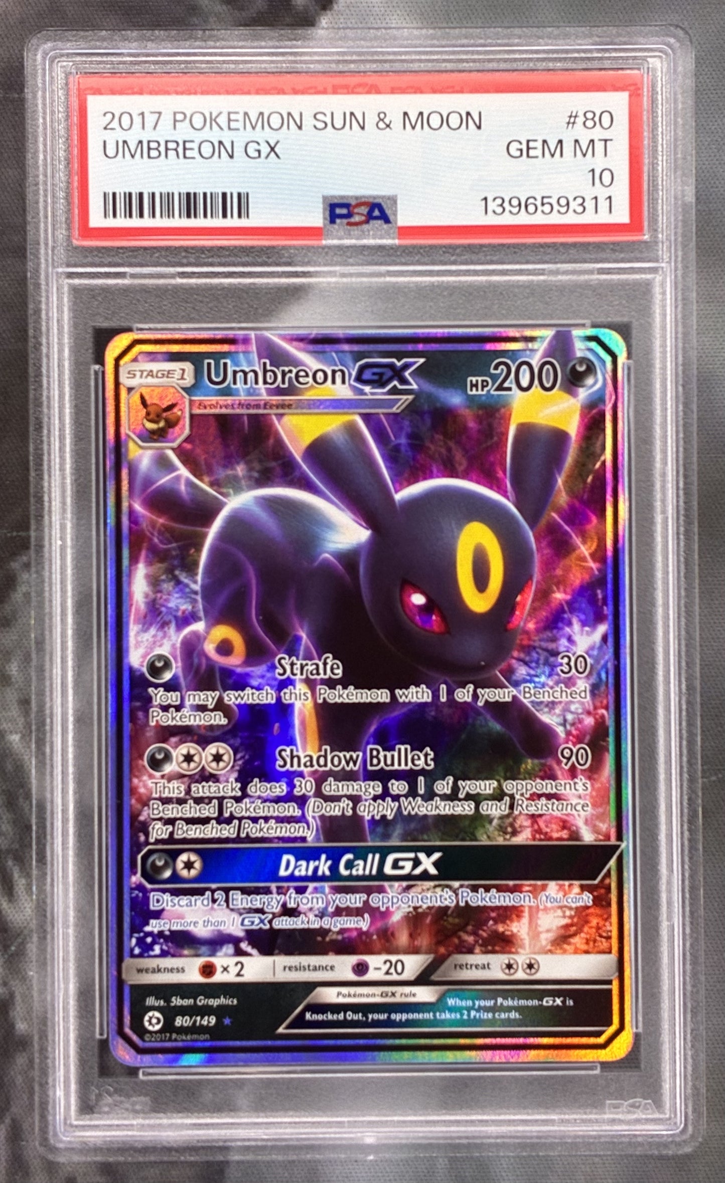 Pokémon Umbreon GX 80/149 Sun & Moon Base Set Ultra Rare Full Art PSA 10 Gem Mint