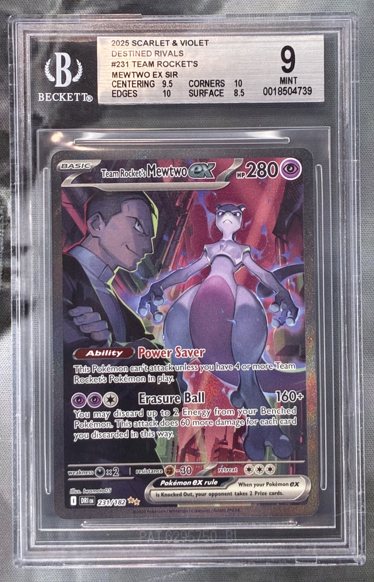 Pokémon Team Rocket’s Mewtwo ex 231/182 SV10 Destined Rivals Holo BGS 9 Mint