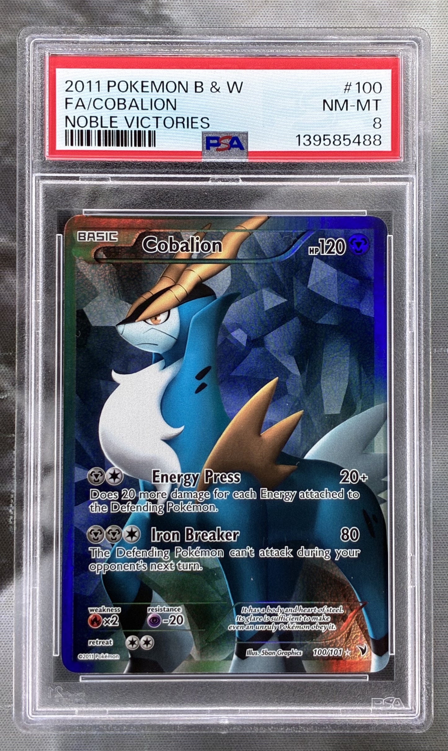 PSA 8 Cobalion 100/101 Noble Victories Full Art 2011 Pokémon