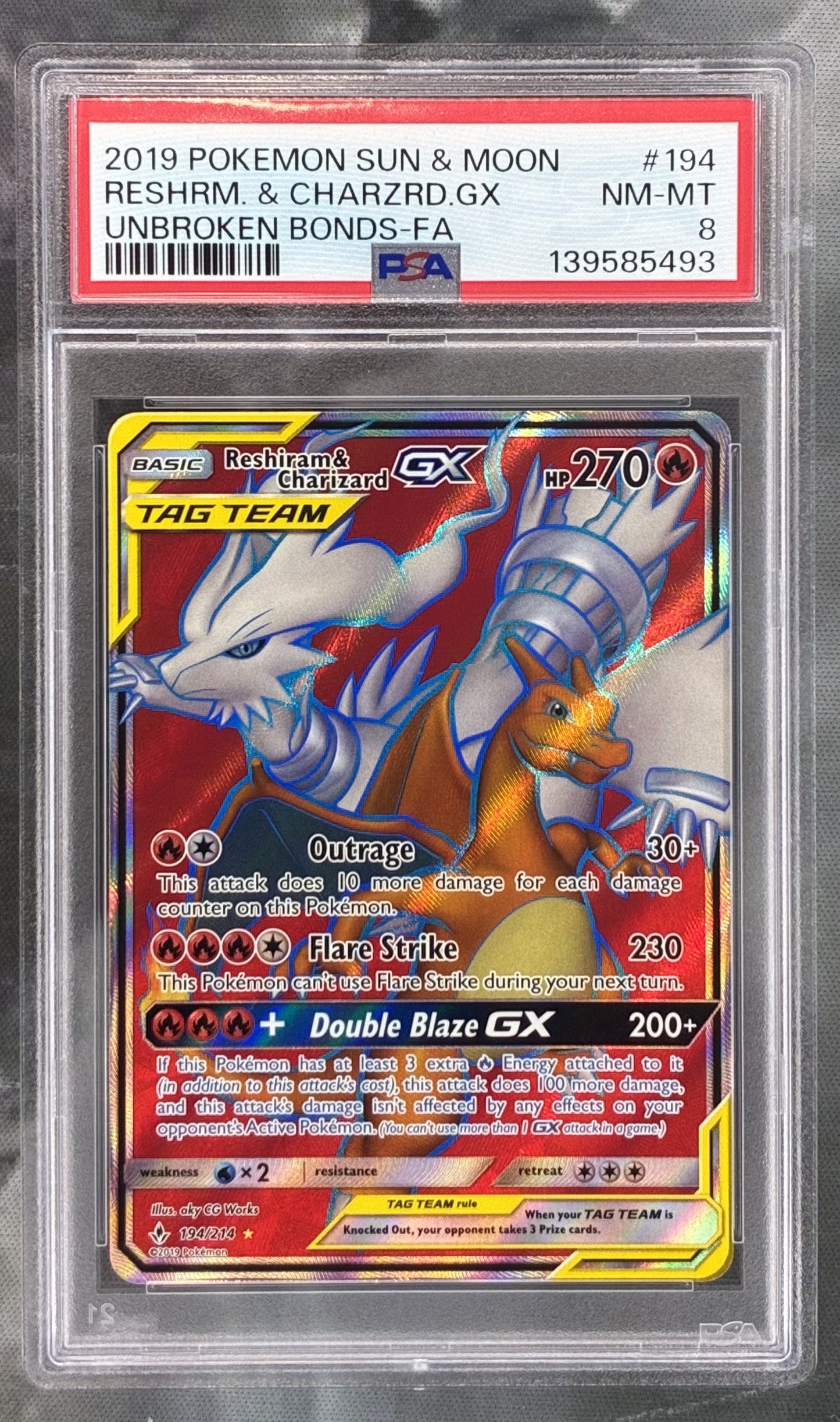 PSA 8 Reshiram & Charizard GX 194/214 Unbroken Bonds Pokémon