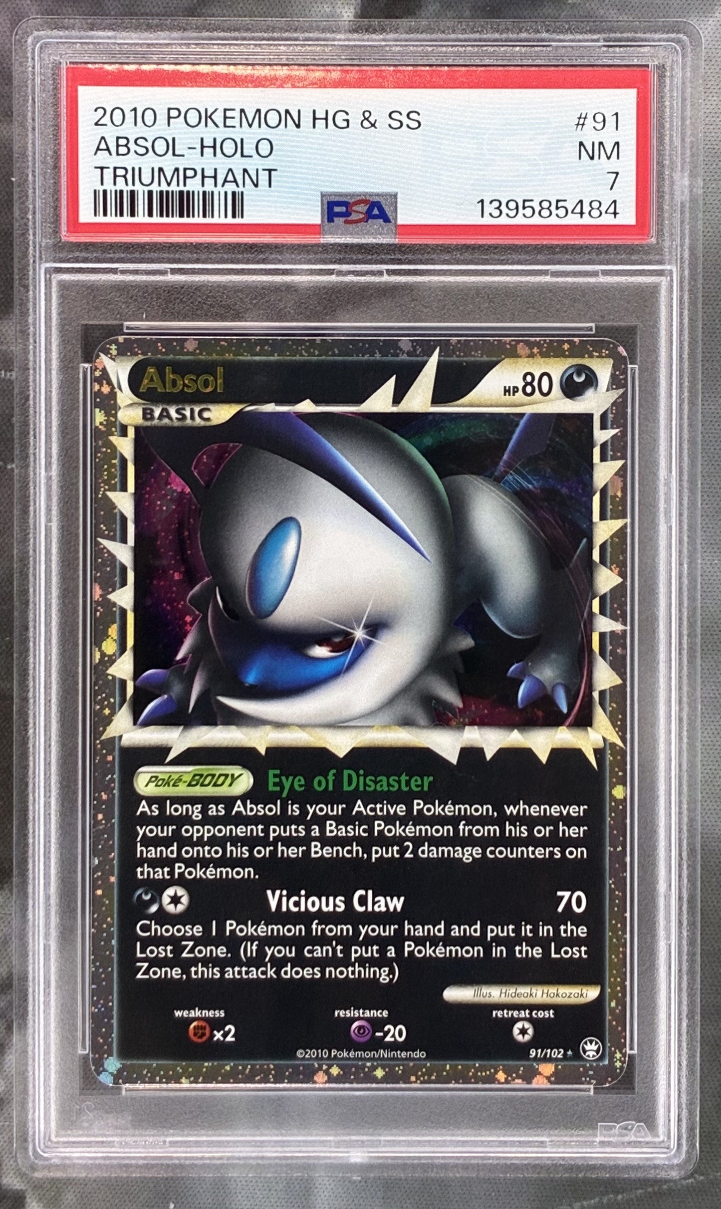 PSA 7 Absol Prime 91/102 Triumphant HGSS 2010 Pokémon