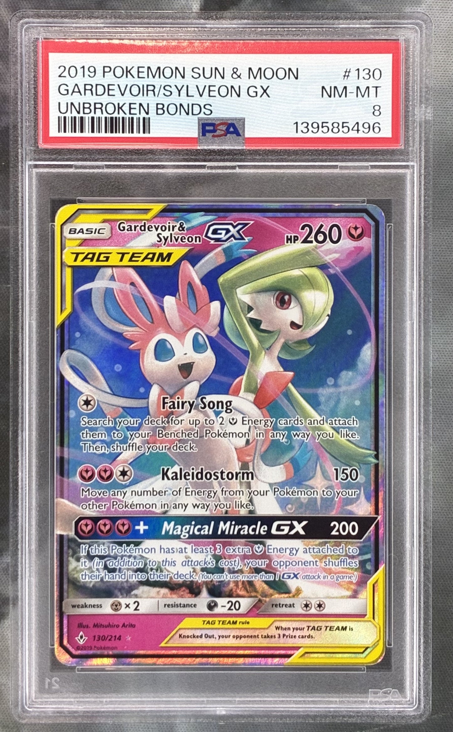 PSA 8 Gardevoir & Sylveon GX 130/214 Unbroken Bonds Pokémon