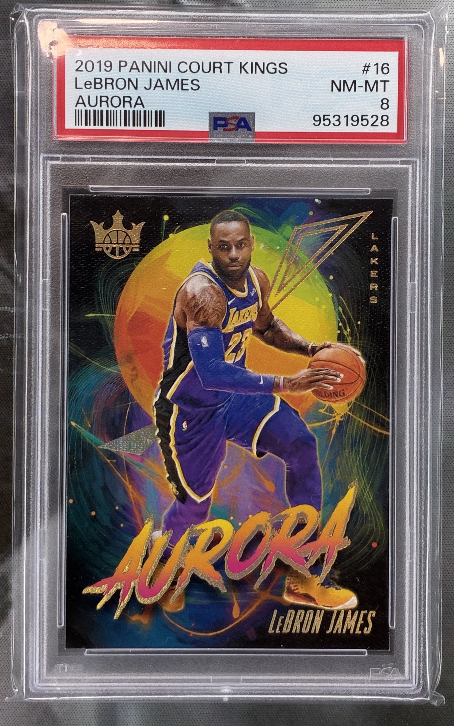 2019-20 Court Kings LeBron James Aurora #16 PSA 8 Case Hit