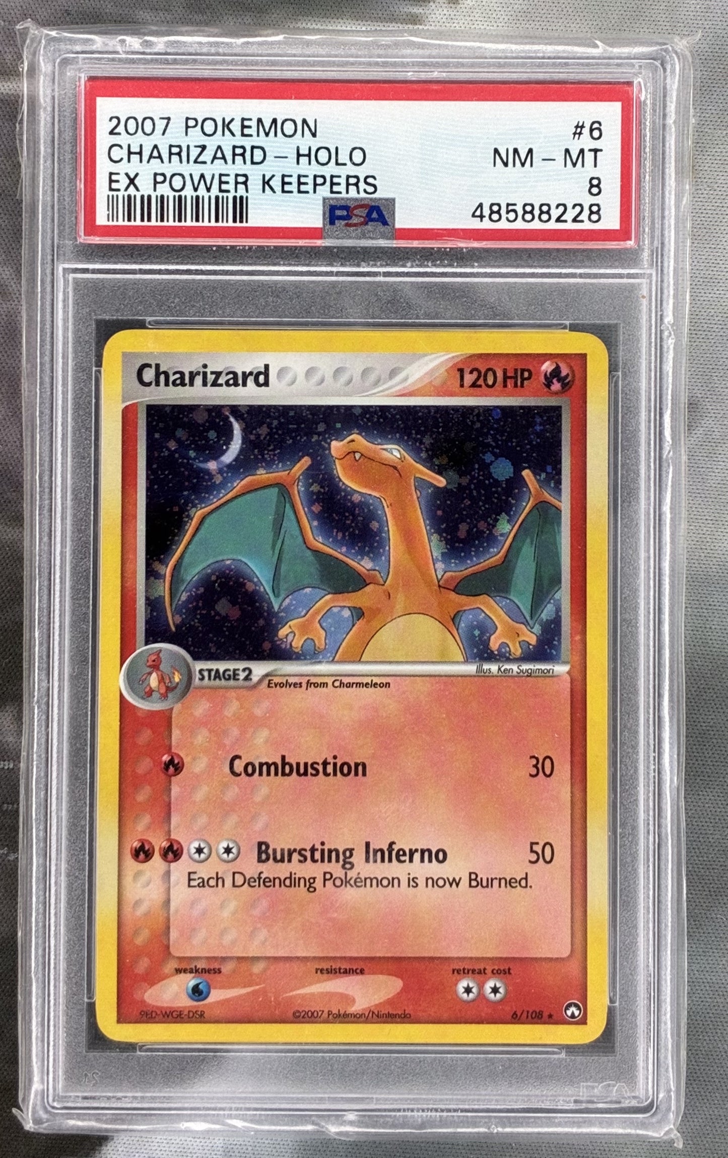 2007 Pokémon Charizard 6/108 Reverse Holo Power Keepers PSA 8