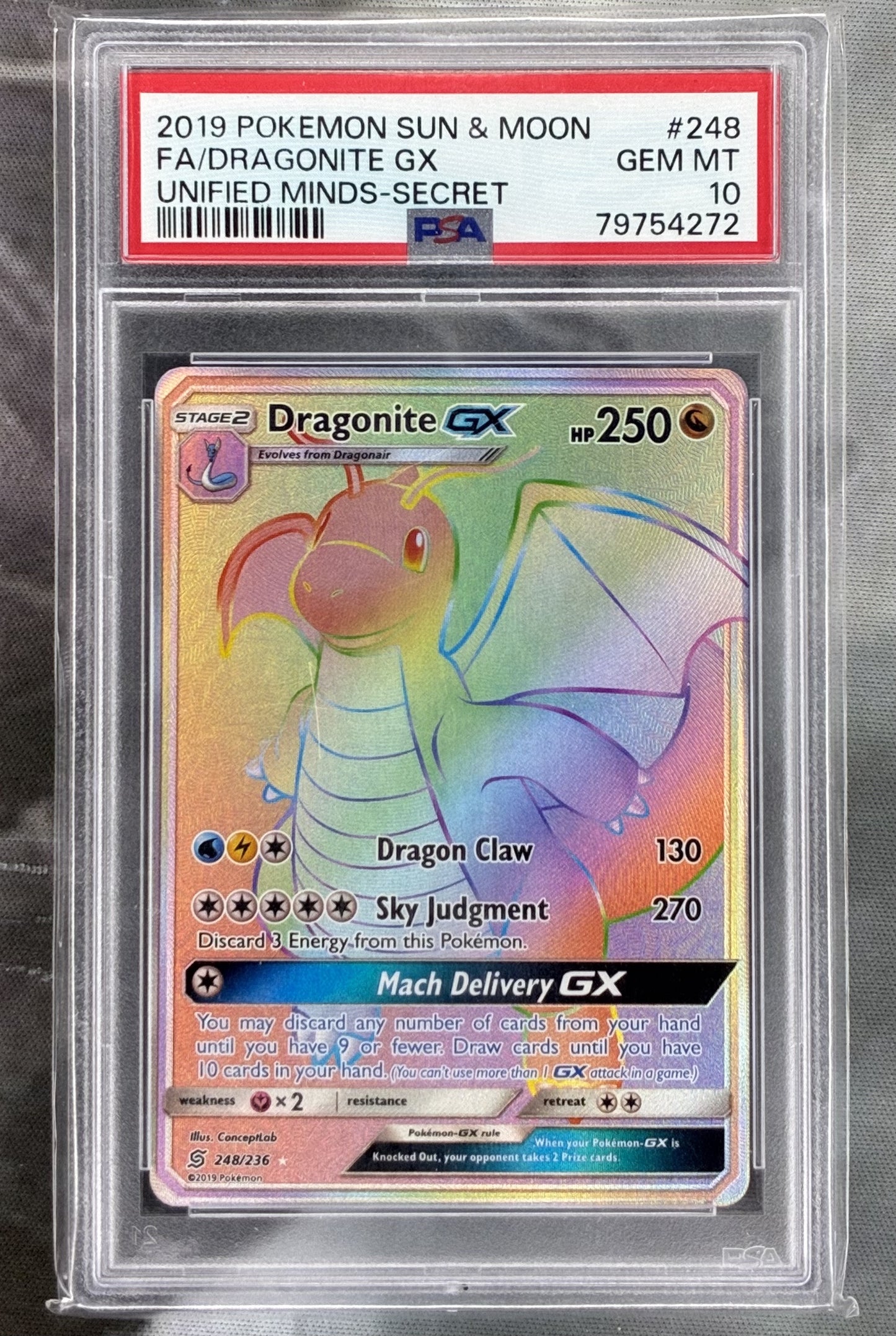2019 Pokémon Dragonite 248 236 Unified Minds Hyper Rare PSA 10