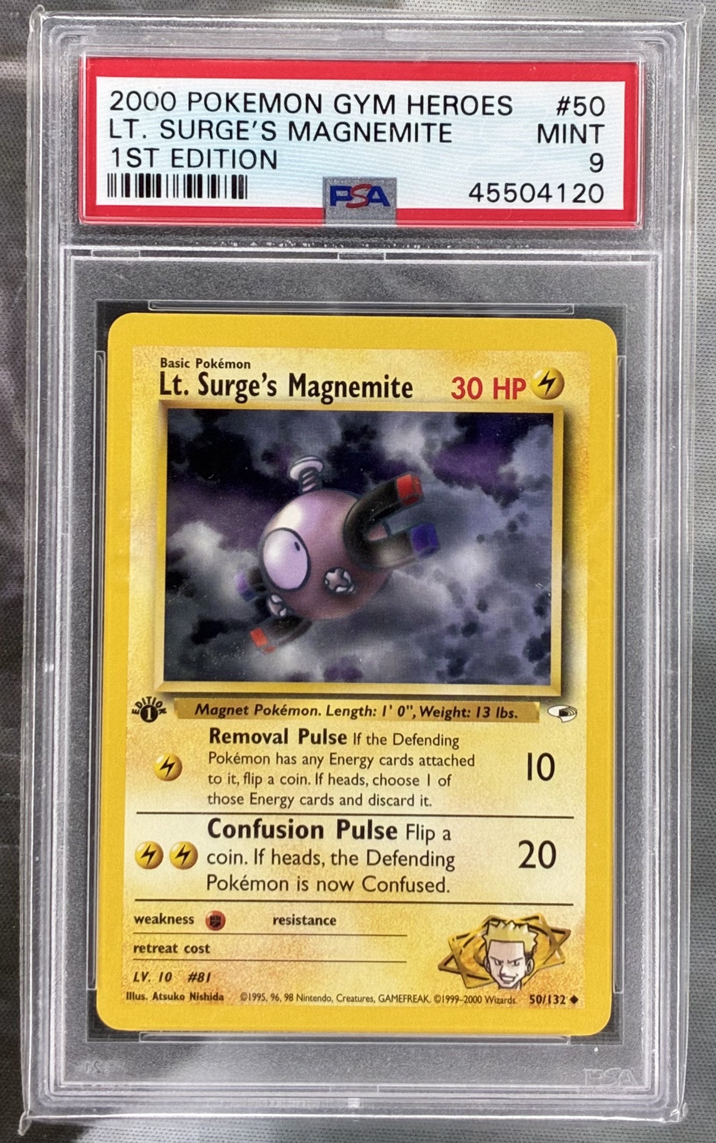 Lt Surges Magnemite 50 132 1st Edition Gym Heroes PSA 9
