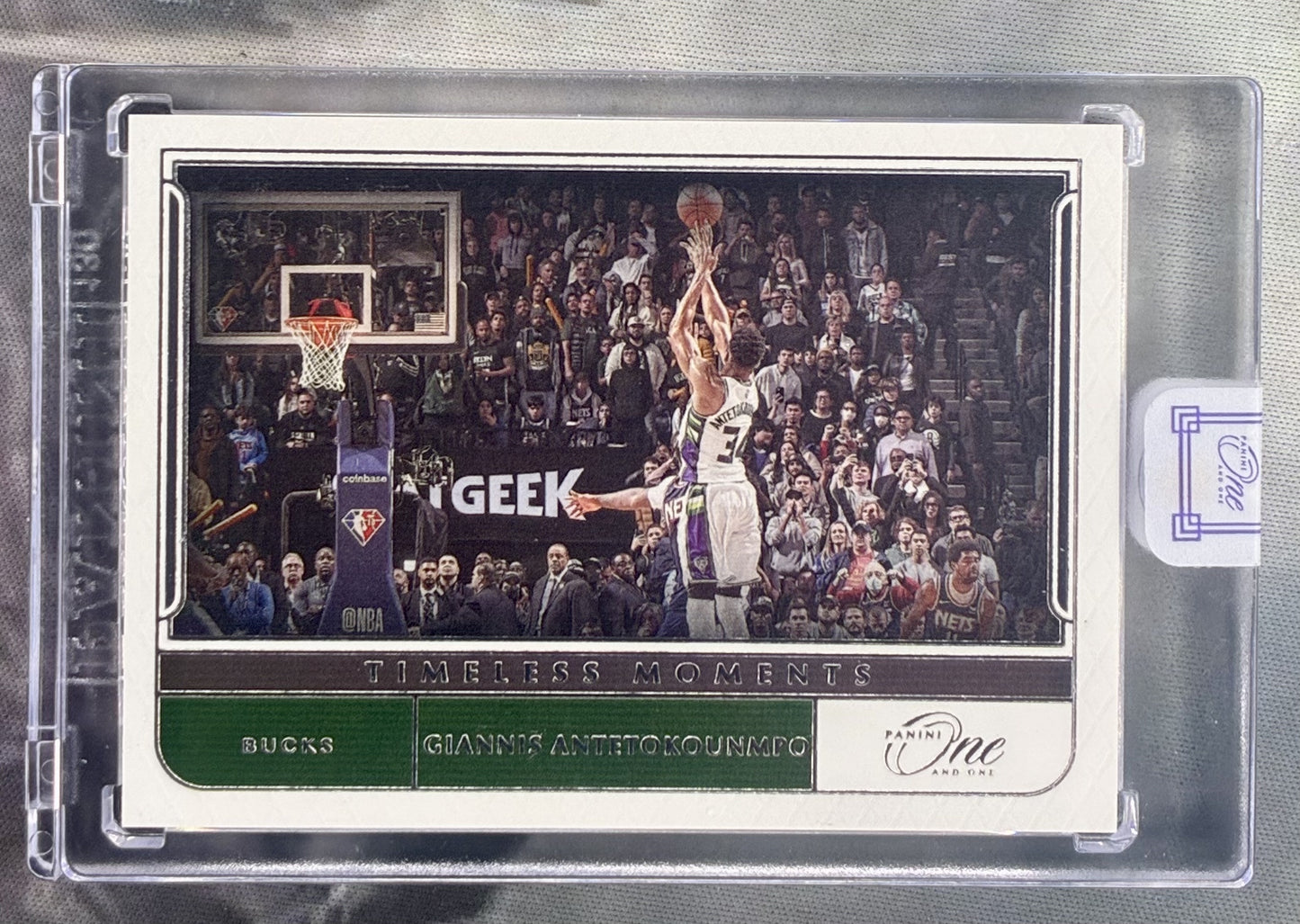 2021-22 Panini One and One Timeless Moments Giannis Antetokounmpo TM GAN card
