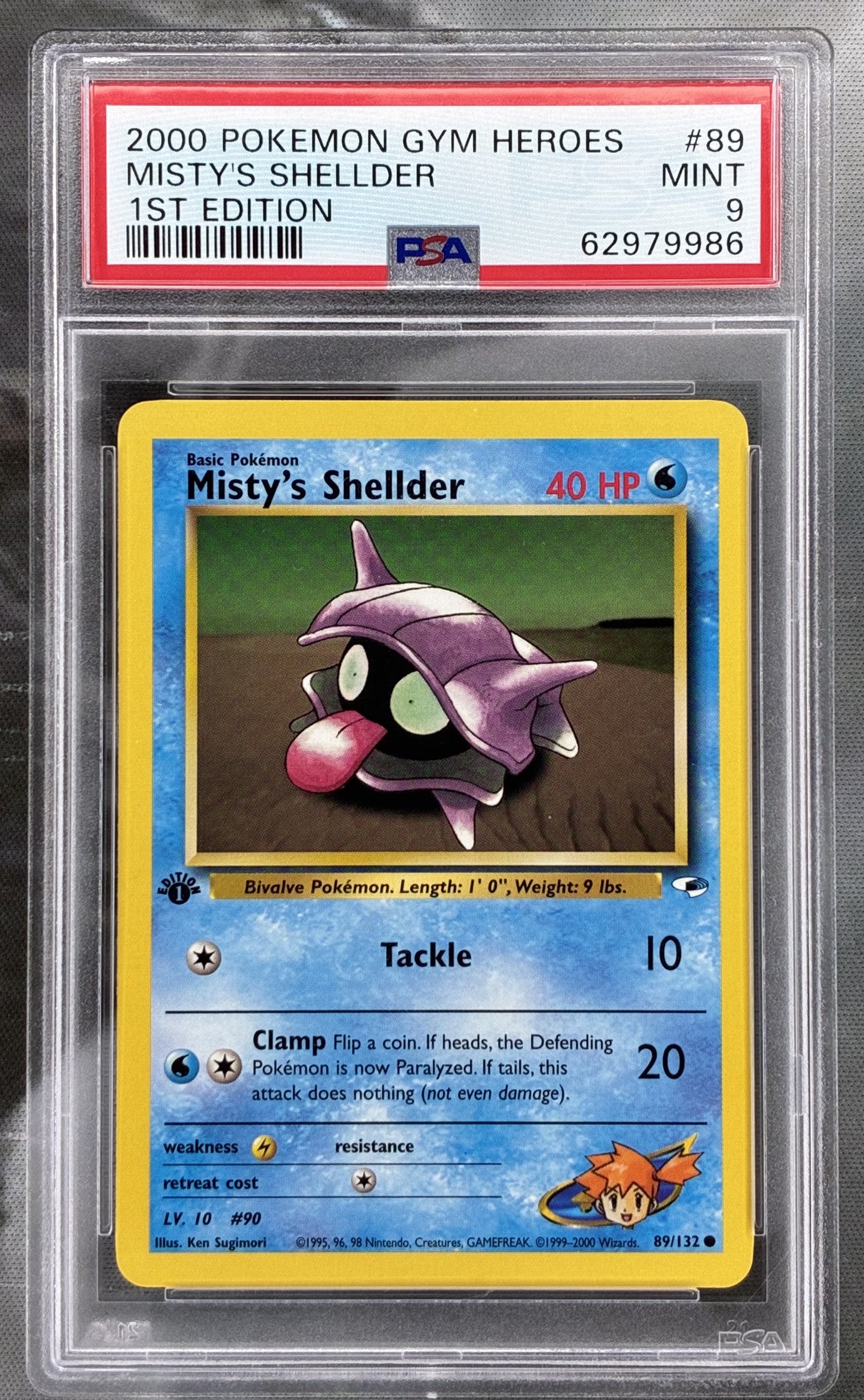 Pokémon Mistys Shellder 89 132 Gym Heroes 1st Edition PSA 9 Mint graded card