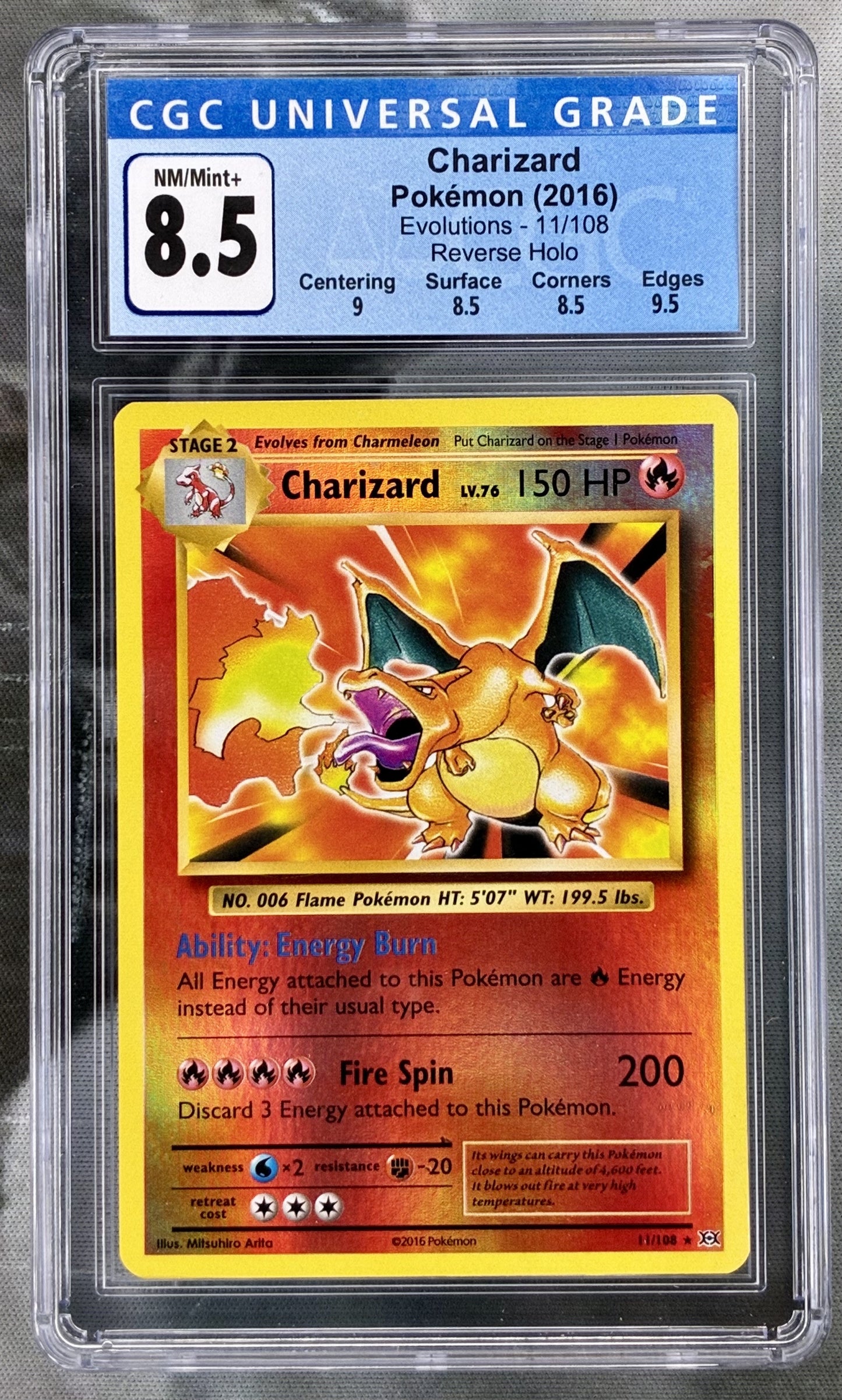 Pokémon Charizard 11 108 XY Evolutions Reverse Holo CGC 8.5 graded card