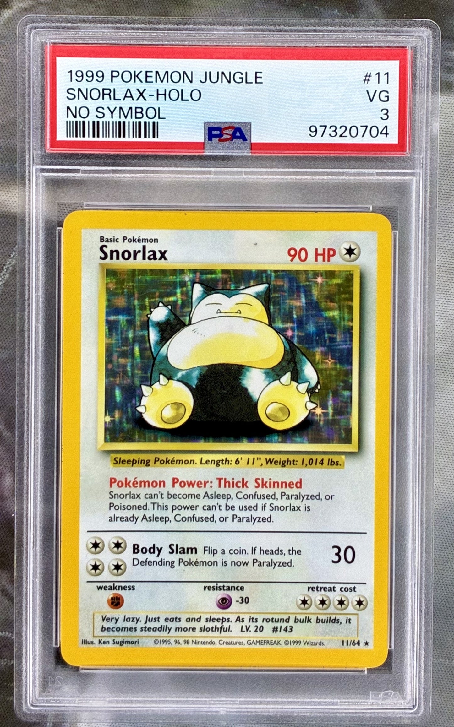 Pokemon Snorlax Jungle No Symbol error holo PSA 3 1999 WOTC