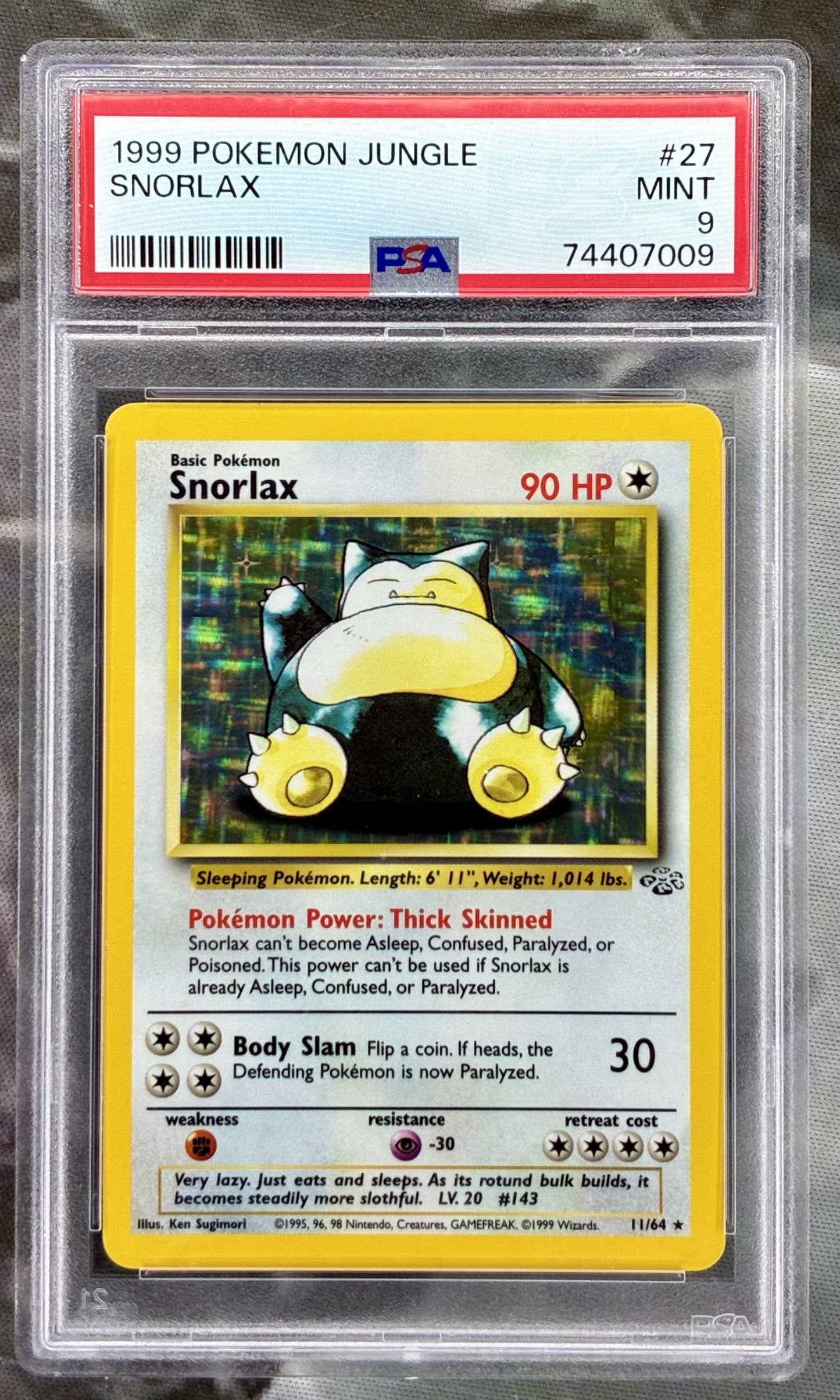 Pokemon Snorlax Jungle holo PSA 9 11/64 1999 WOTC card