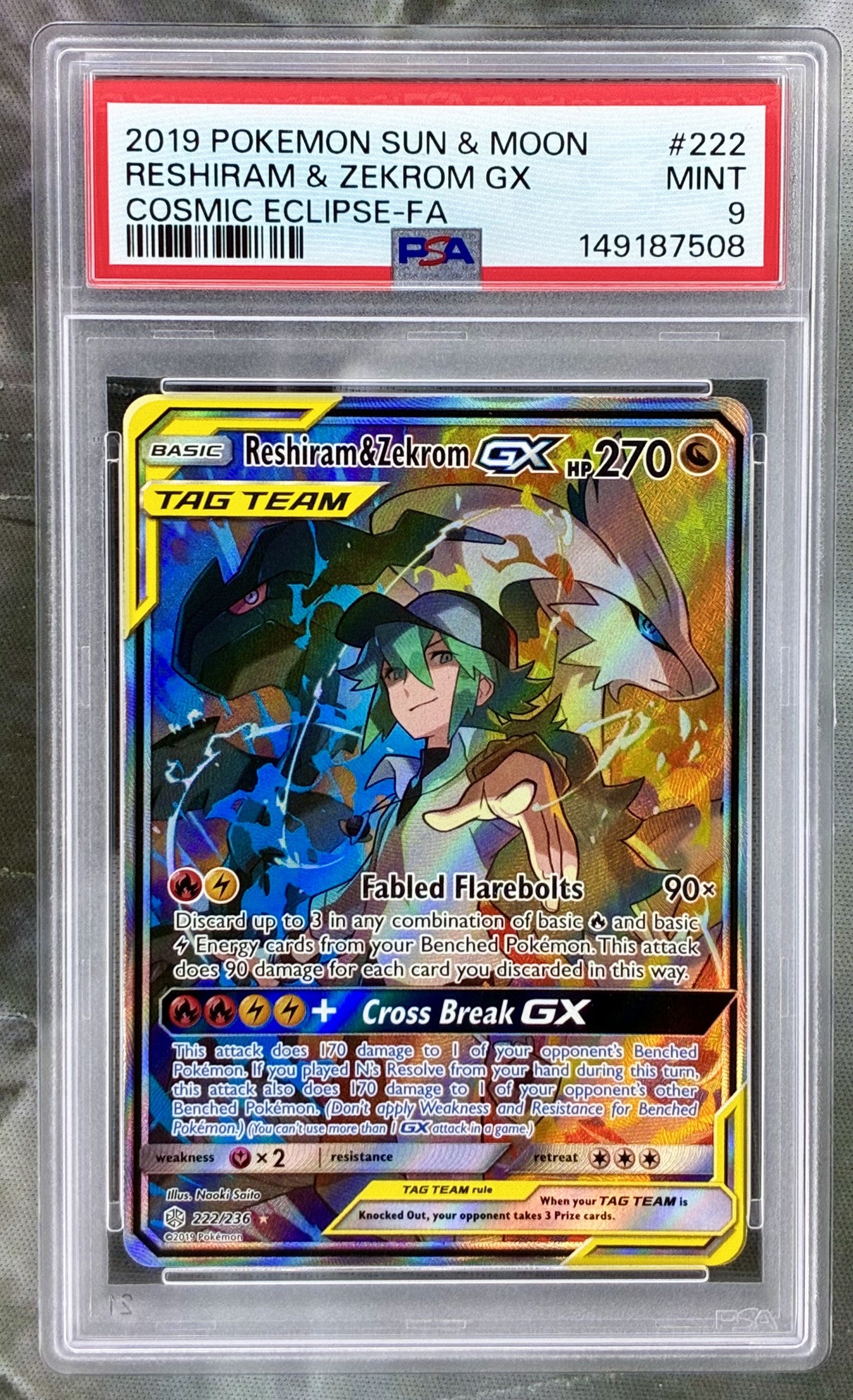 Pokemon Reshiram Zekrom GX PSA 9 222 236 Cosmic Eclipse card