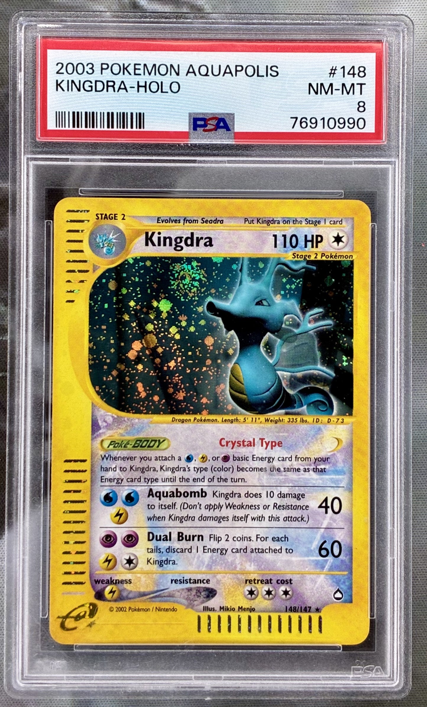 Kingdra Aquapolis Crystal Holo 148/147 PSA 8 swirl Pokémon card
