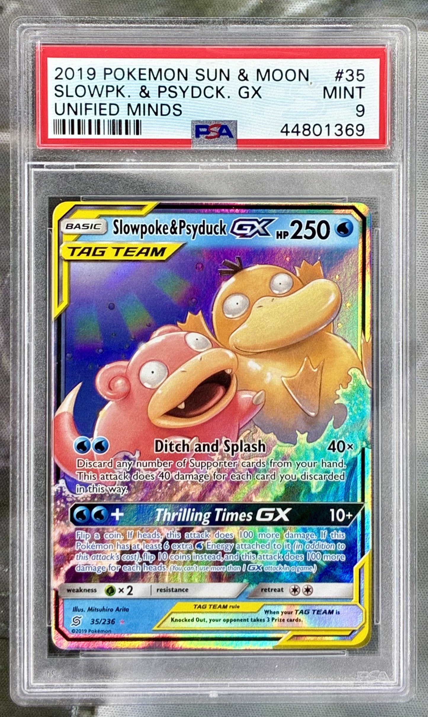 Slowpoke & Psyduck GX Unified Minds 35/236 Holo PSA 9 English Pokemon card slab