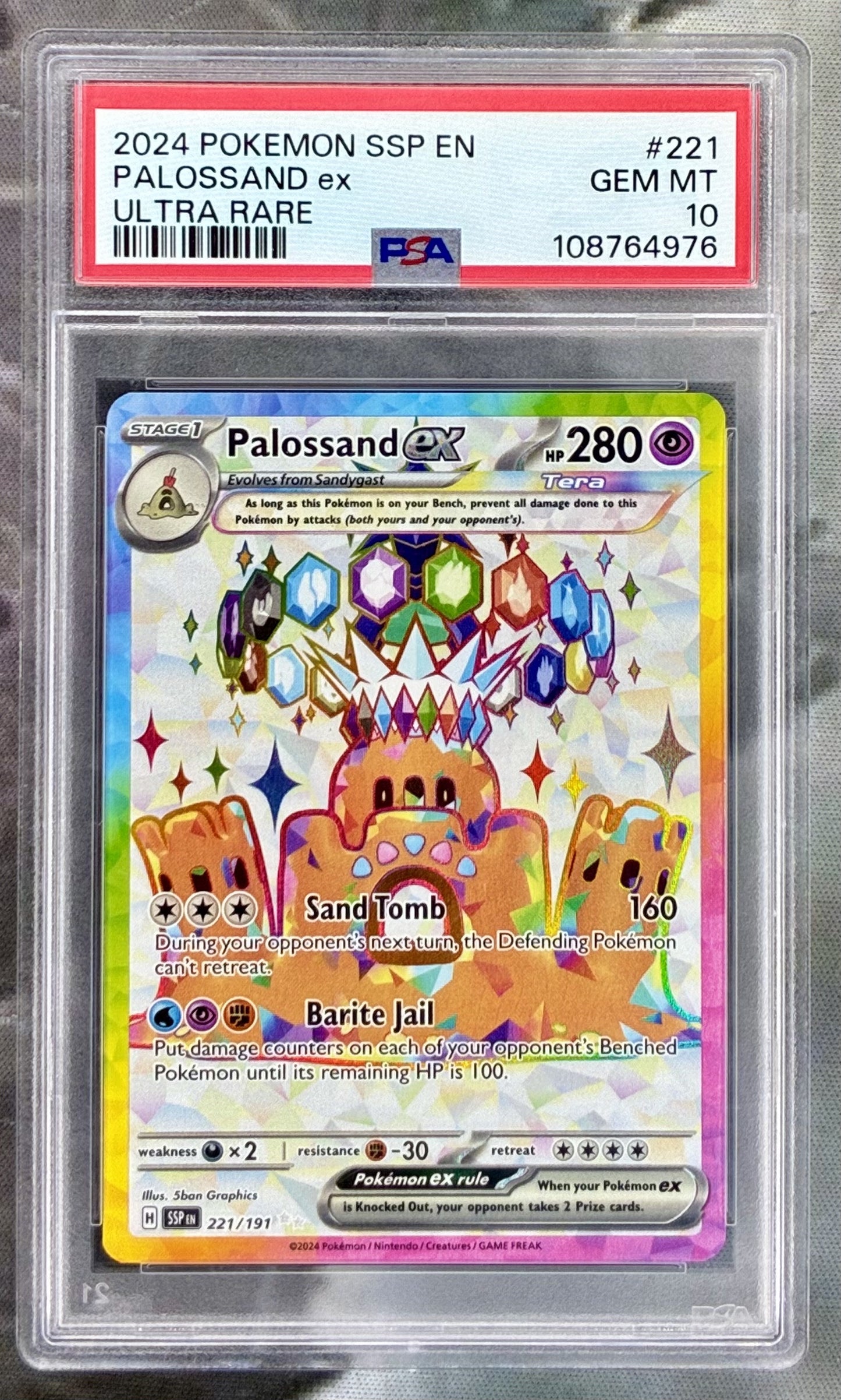 Palossand ex Surging Sparks 221/191 Full Art PSA 10 English Pokemon card slab