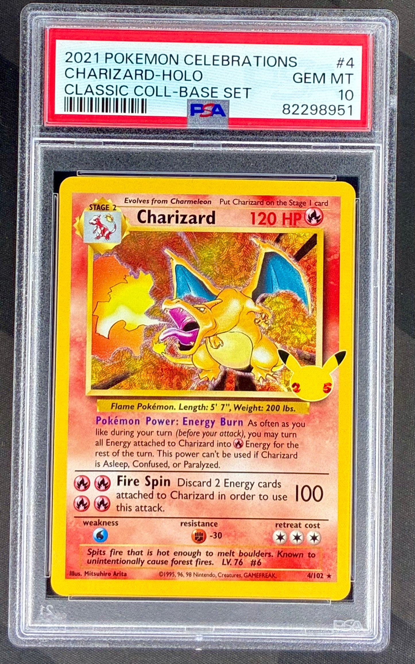 Charizard 4/102 Celebrations PSA 10 holo 25th Anniversary Pokemon card slab
