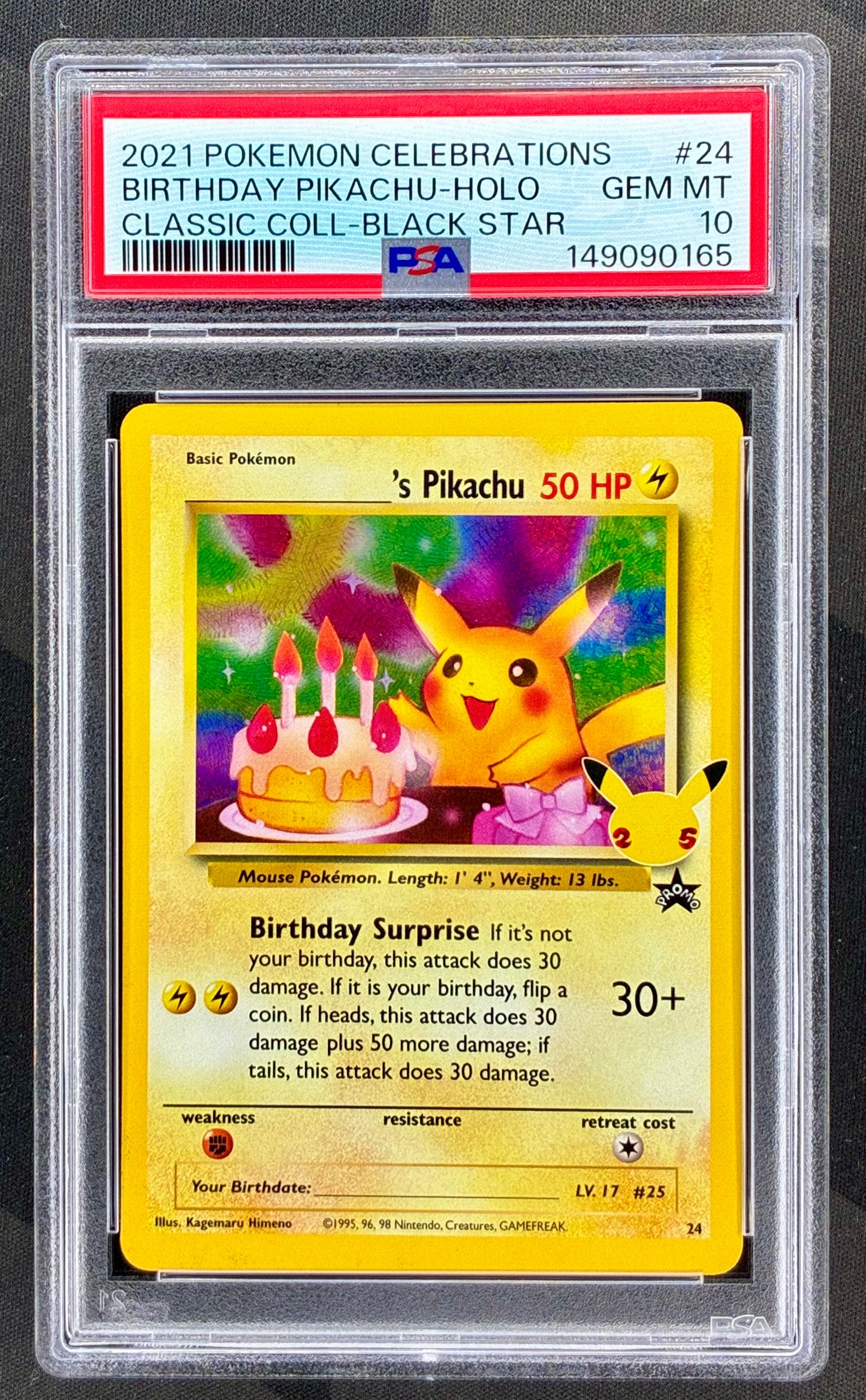Pokémon TCG Birthday Pikachu Holo Promo – Celebrations Black Star PSA 10 Gem Mint