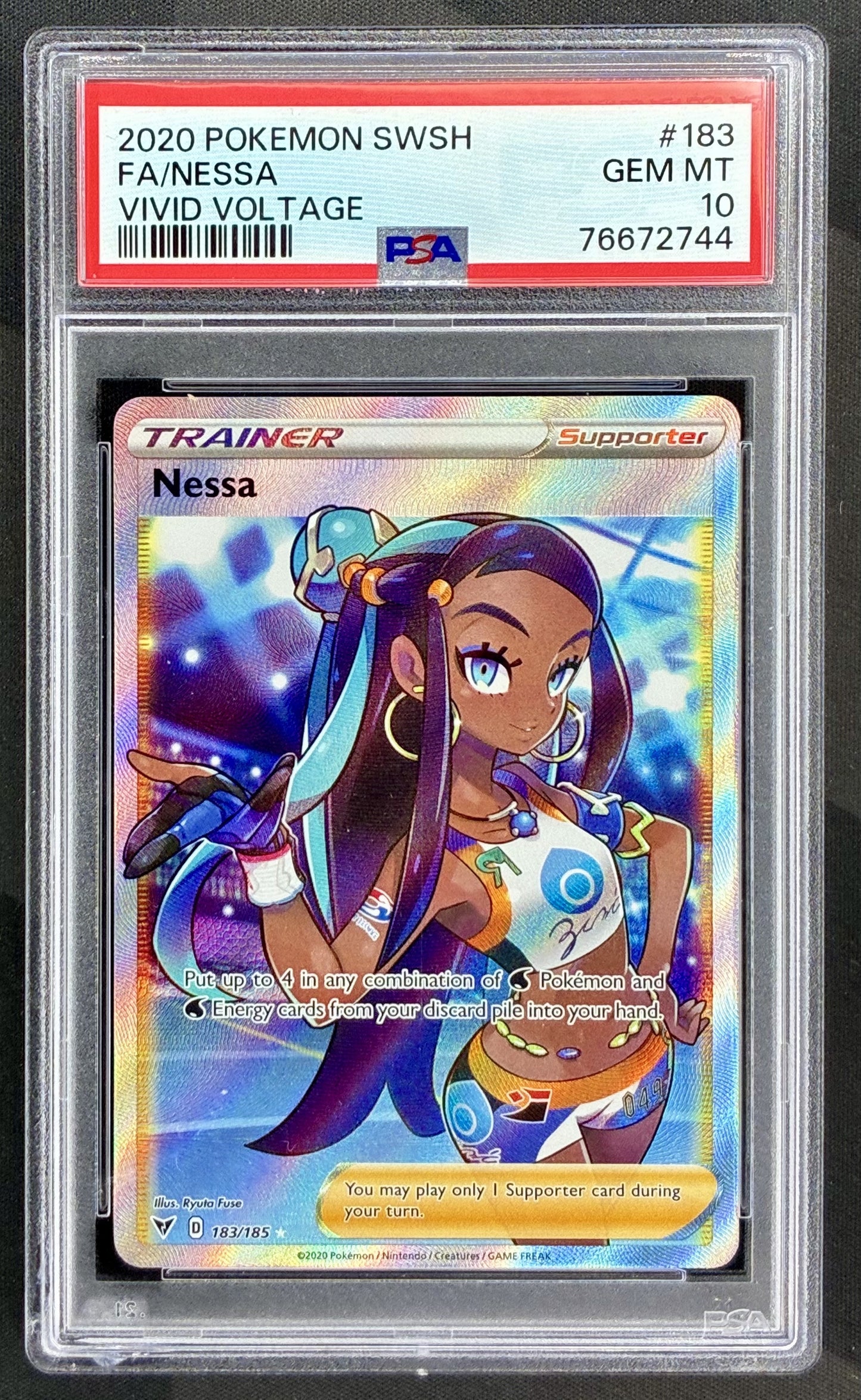 Nessa 183/185 Vivid Voltage PSA 10 Full Art Trainer Pokemon card slab