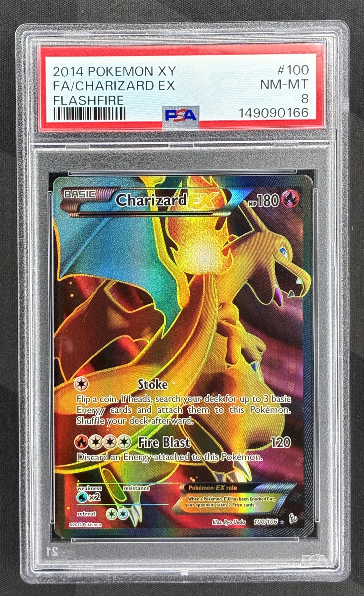 Charizard EX 100/106 Flashfire PSA 8 Full Art Pokemon card slab
