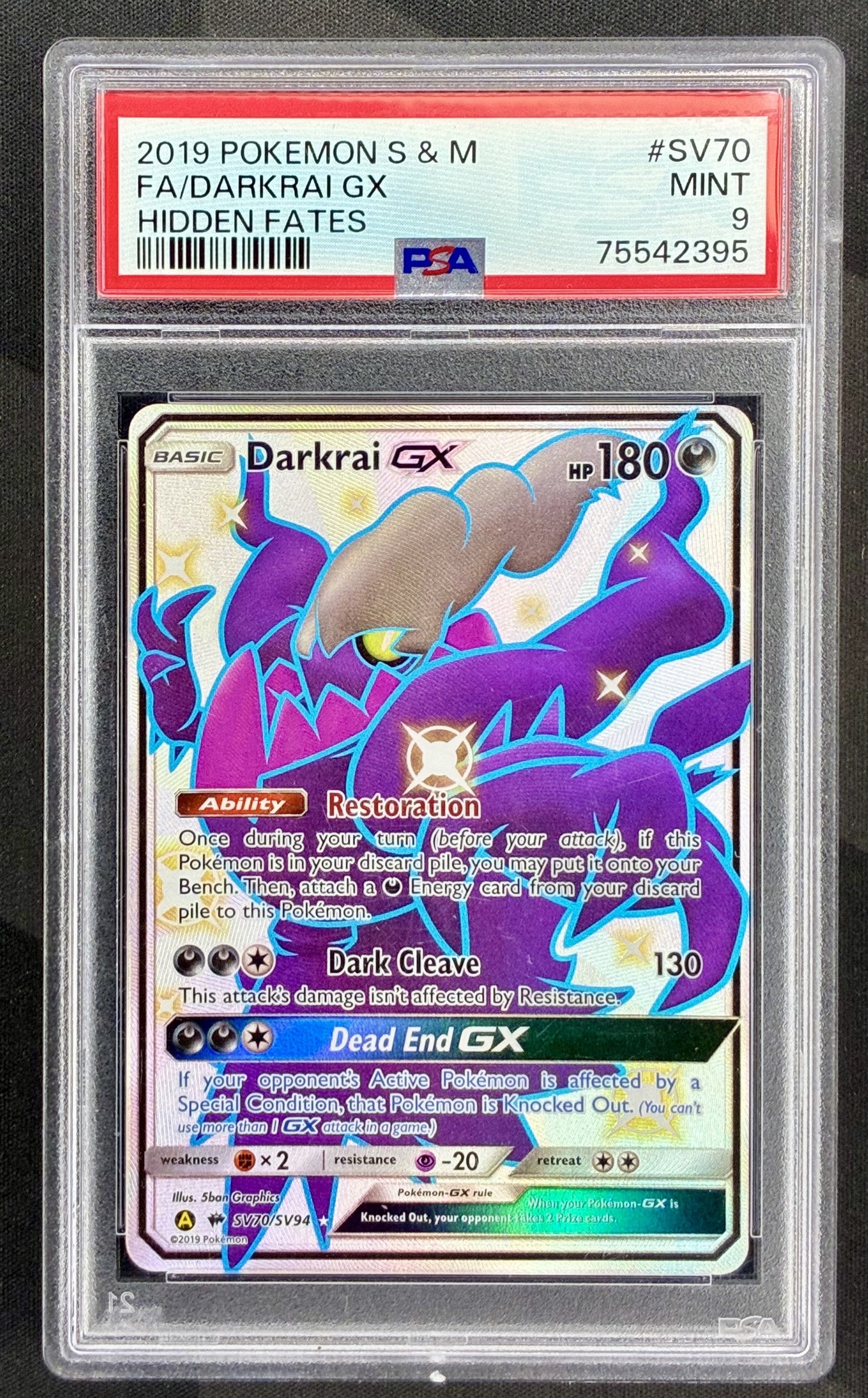 Darkrai GX SV70/SV94 Hidden Fates PSA 9 Shiny Pokemon card slab