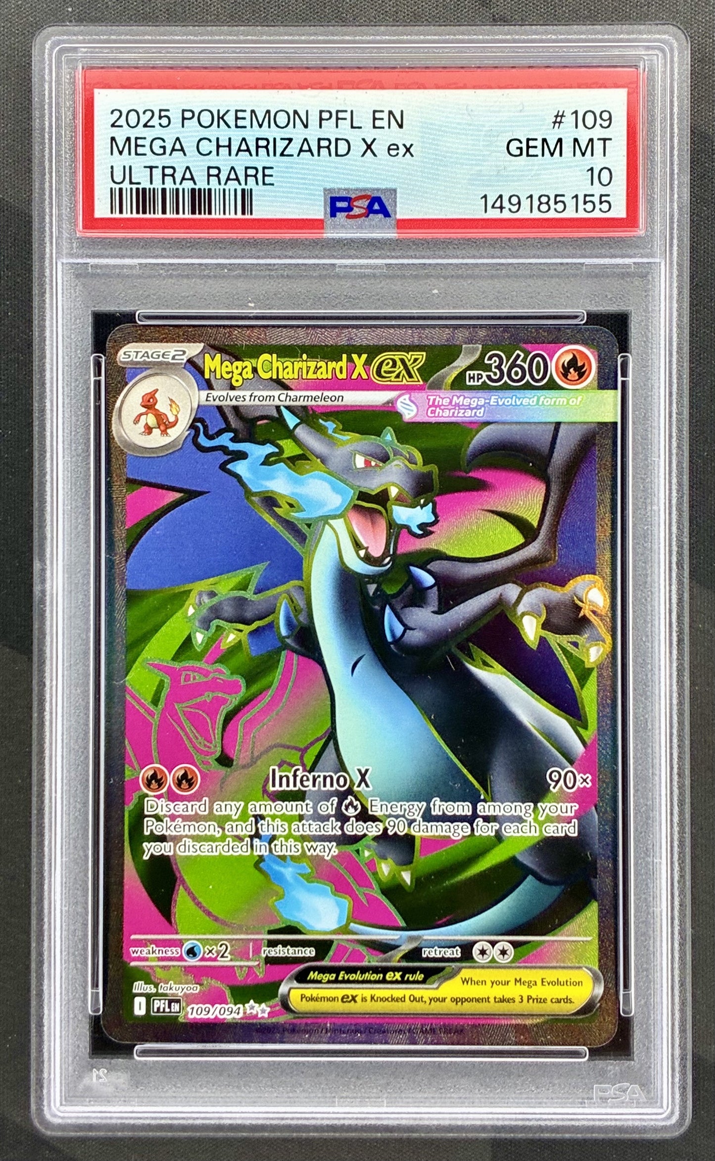 Mega Charizard X ex 109/094 Phantasmal Flames PSA 10 Pokemon card slab