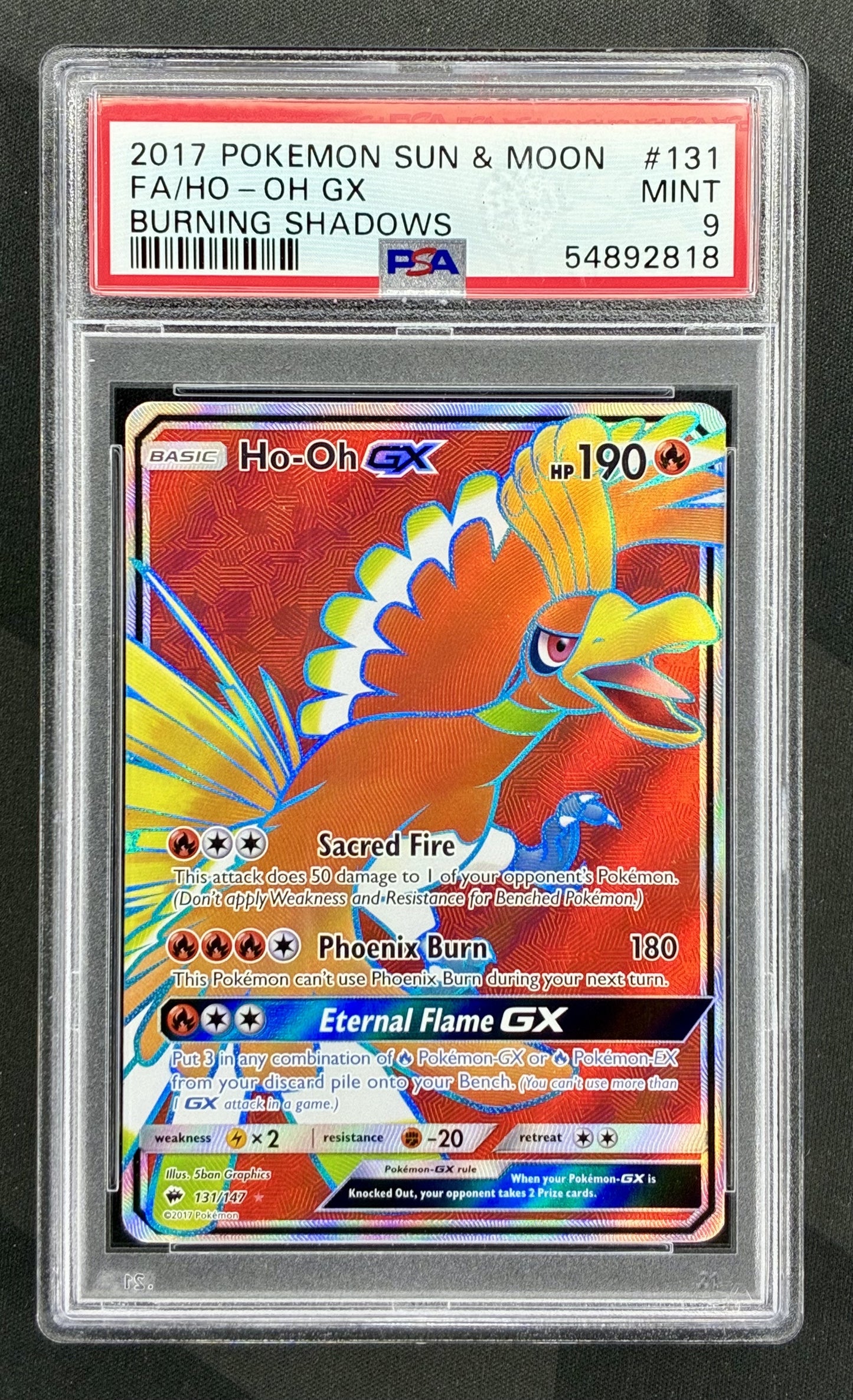Ho-Oh GX 131/147 Burning Shadows PSA 9 Full Art Pokemon card slab