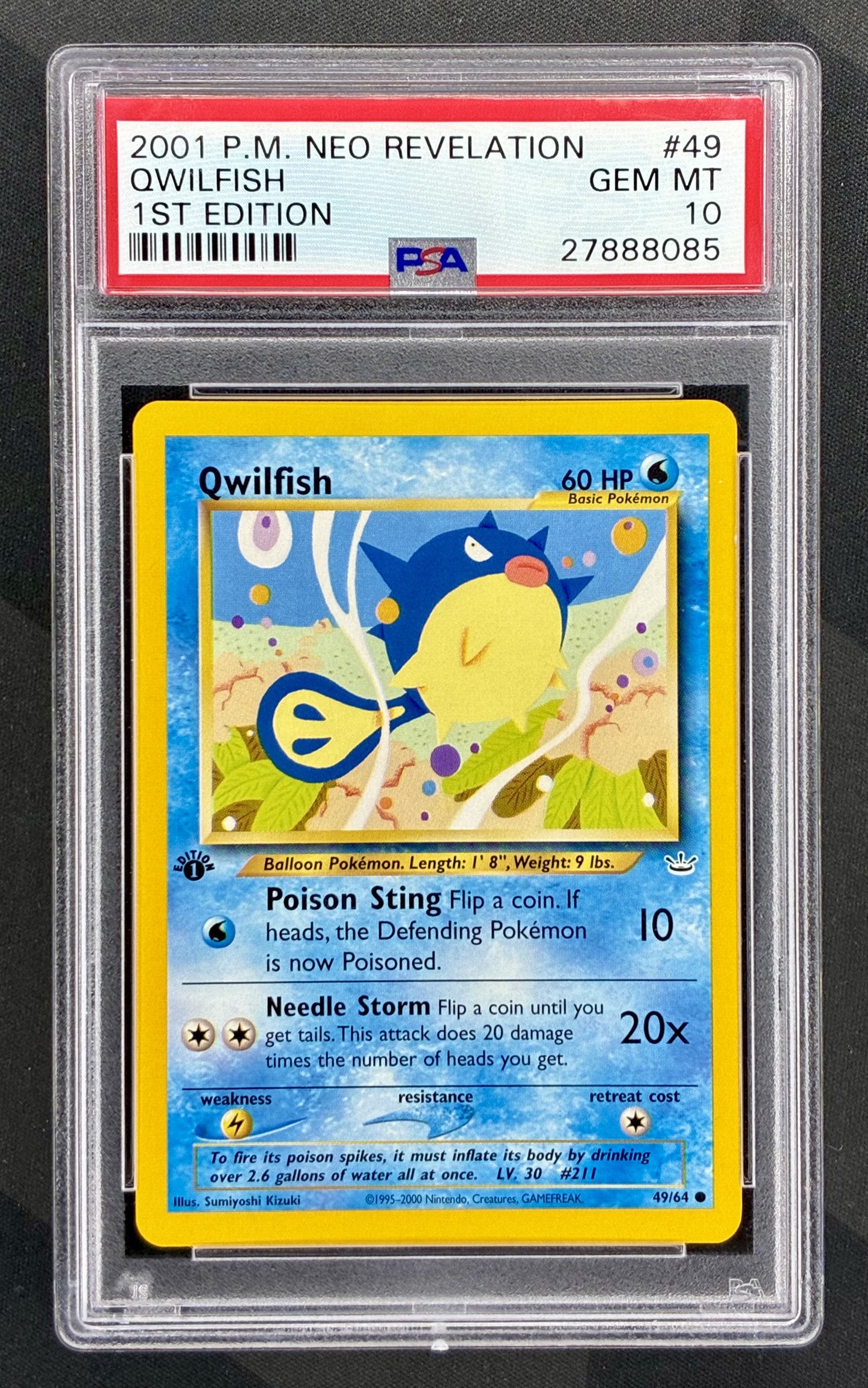 Qwilfish 49/64 Neo Revelation 1st Edition PSA 10 Pokemon card slab