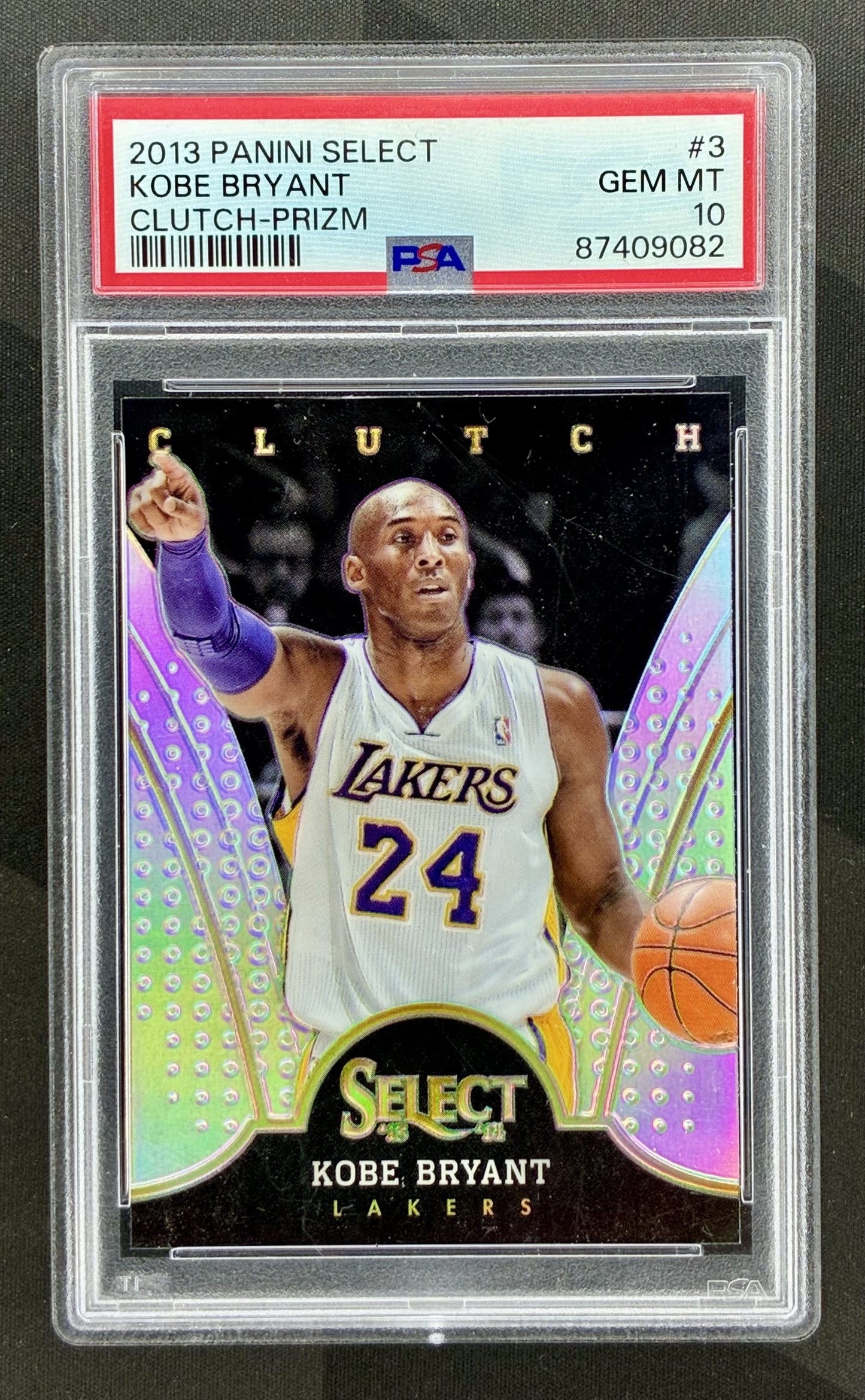 Kobe Bryant 2013-14 Select Clutch Silver Prizm PSA 10 basketball card slab