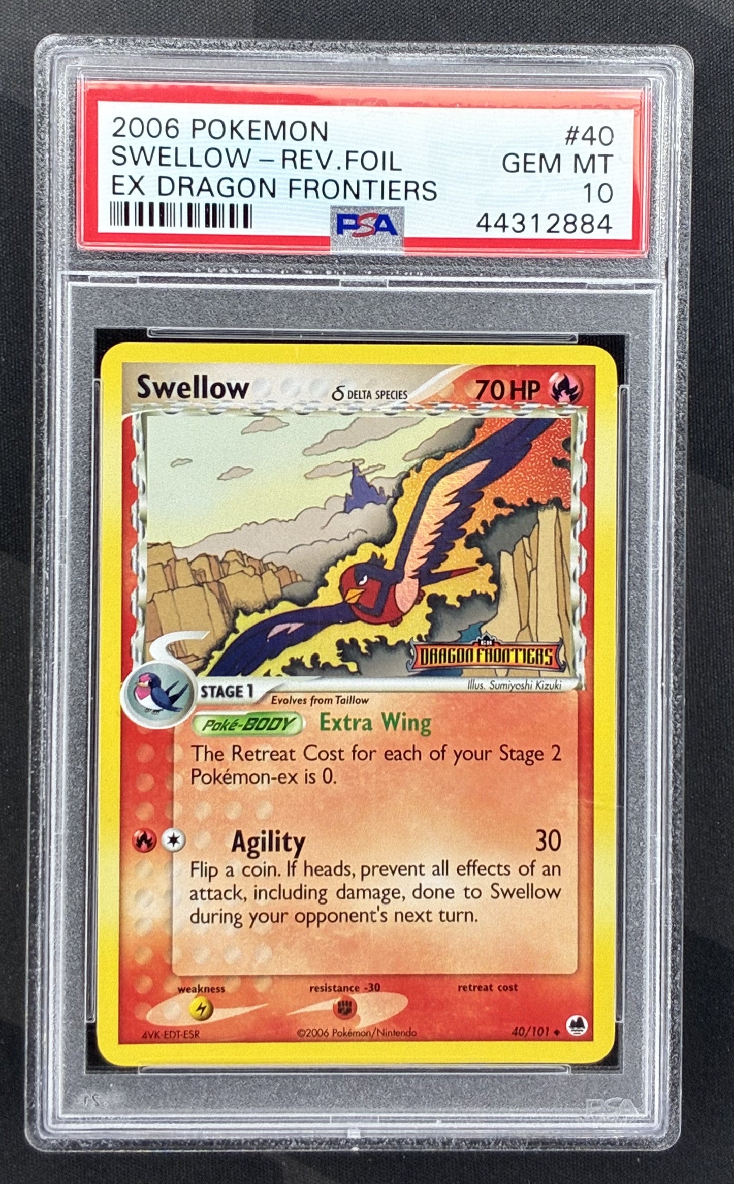 PSA 10 Swellow 40/101 EX Dragon Frontiers Reverse Holo