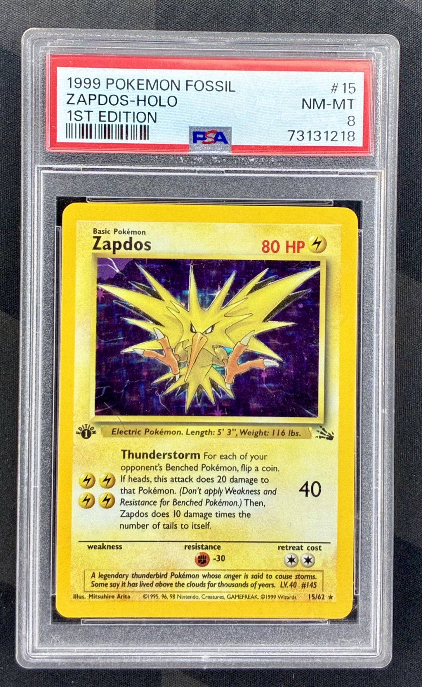 PSA 8 Zapdos 1st Edition Fossil Holo 15/62 Pokemon Card
