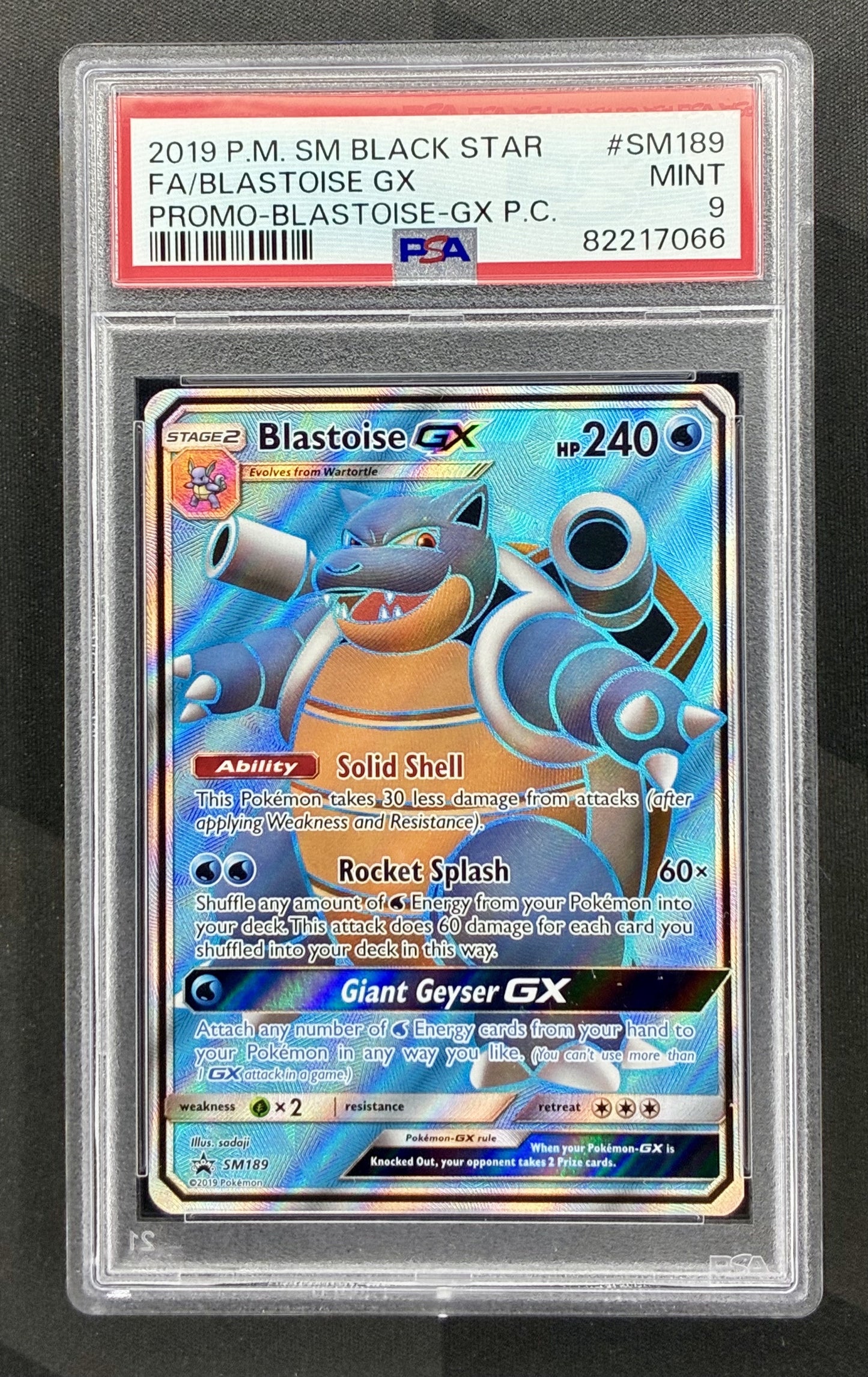 PSA 9 Blastoise GX SM189 Full Art Promo Pokemon Card