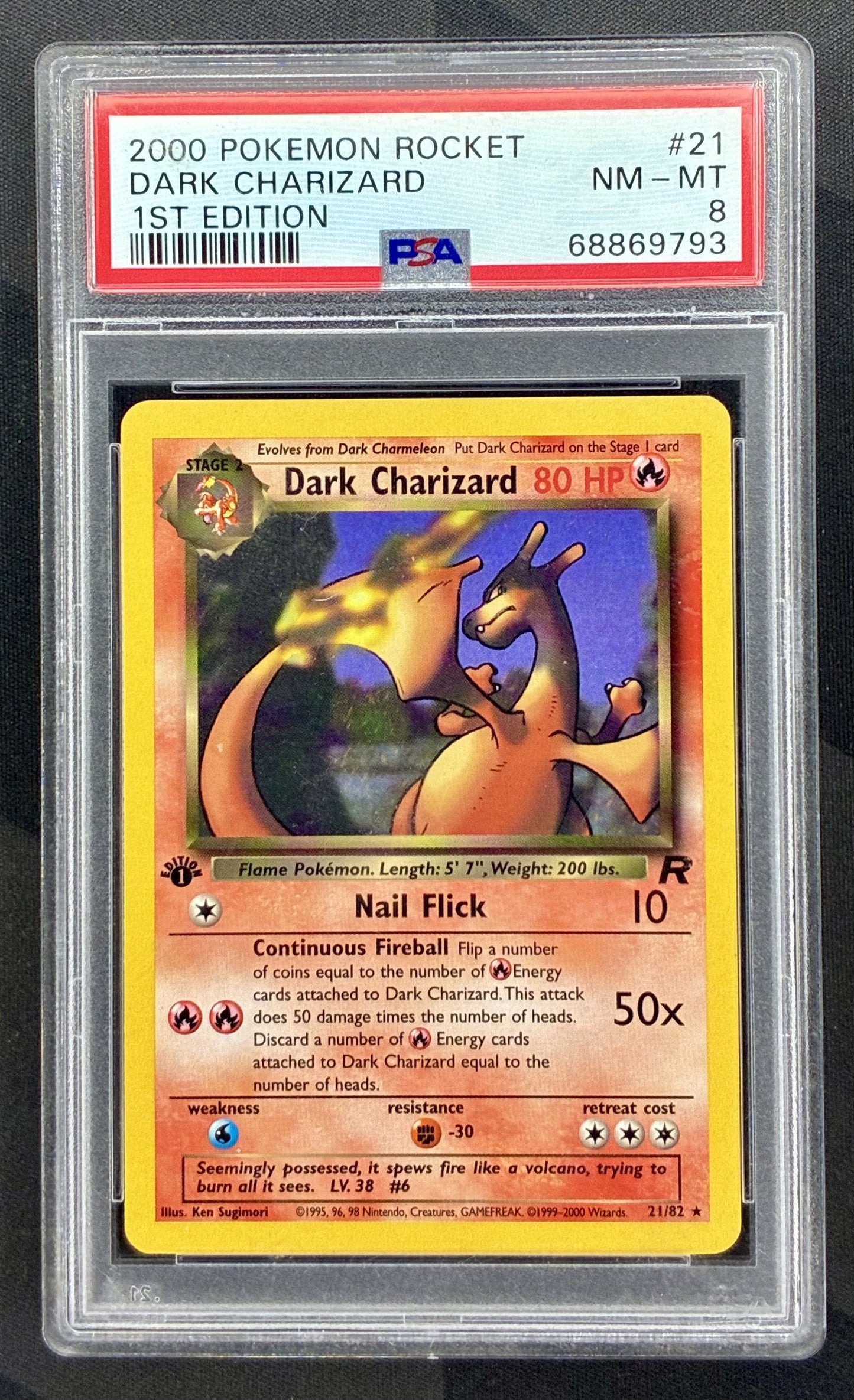PSA 8 Dark Charizard 21/82 Team Rocket 1st Edition Pokemon Card
