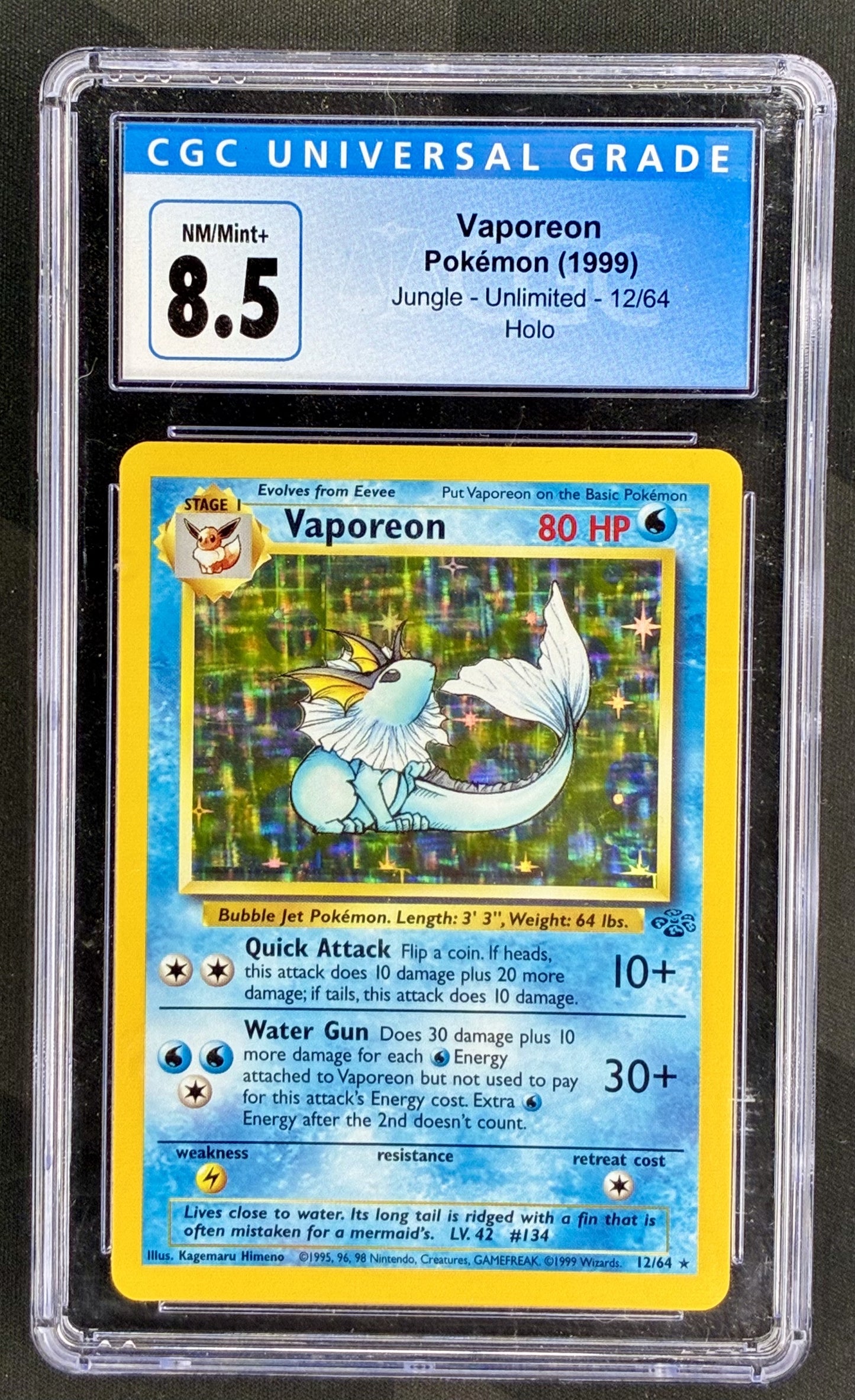 CGC 8.5 Vaporeon 12/64 Jungle Unlimited Holo Pokemon Card