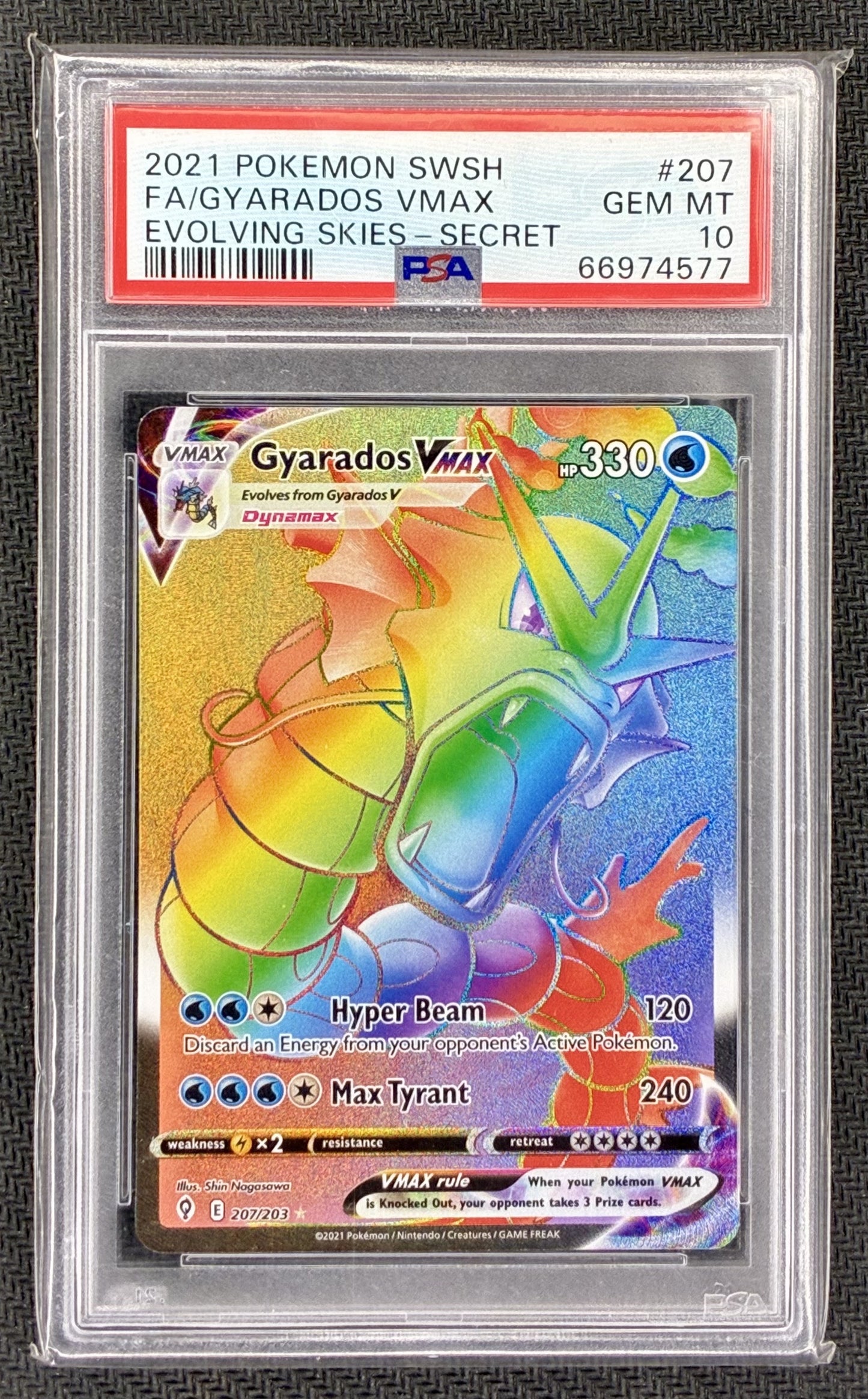 PSA 10 Gyarados VMAX 207/203 Evolving Skies Rainbow Rare Secret Rare Pokemon Card