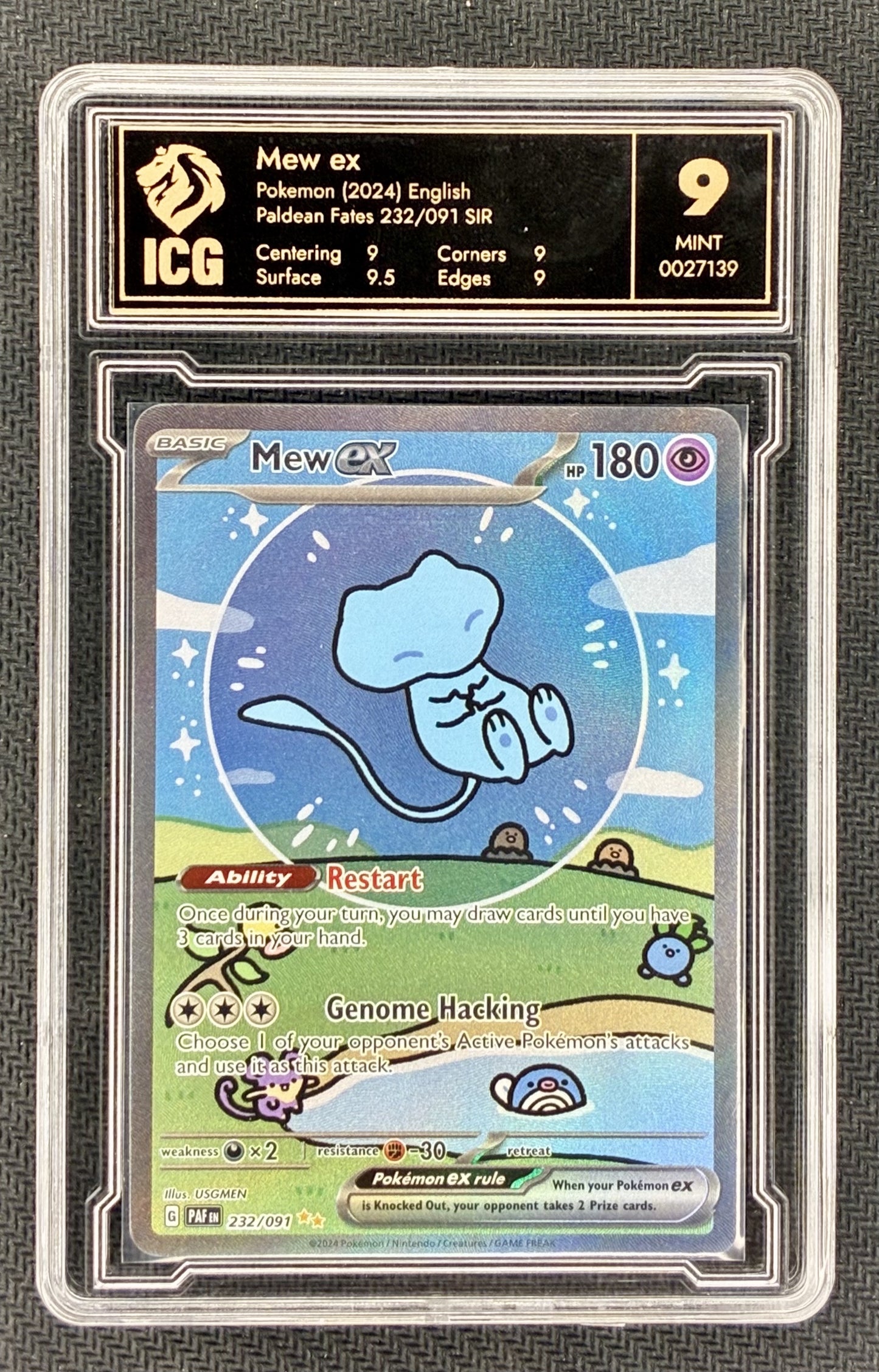 Mew ex 232/091 Bubble Mew Paldean Fates Special Illustration Rare ICG 9 Pokemon Card