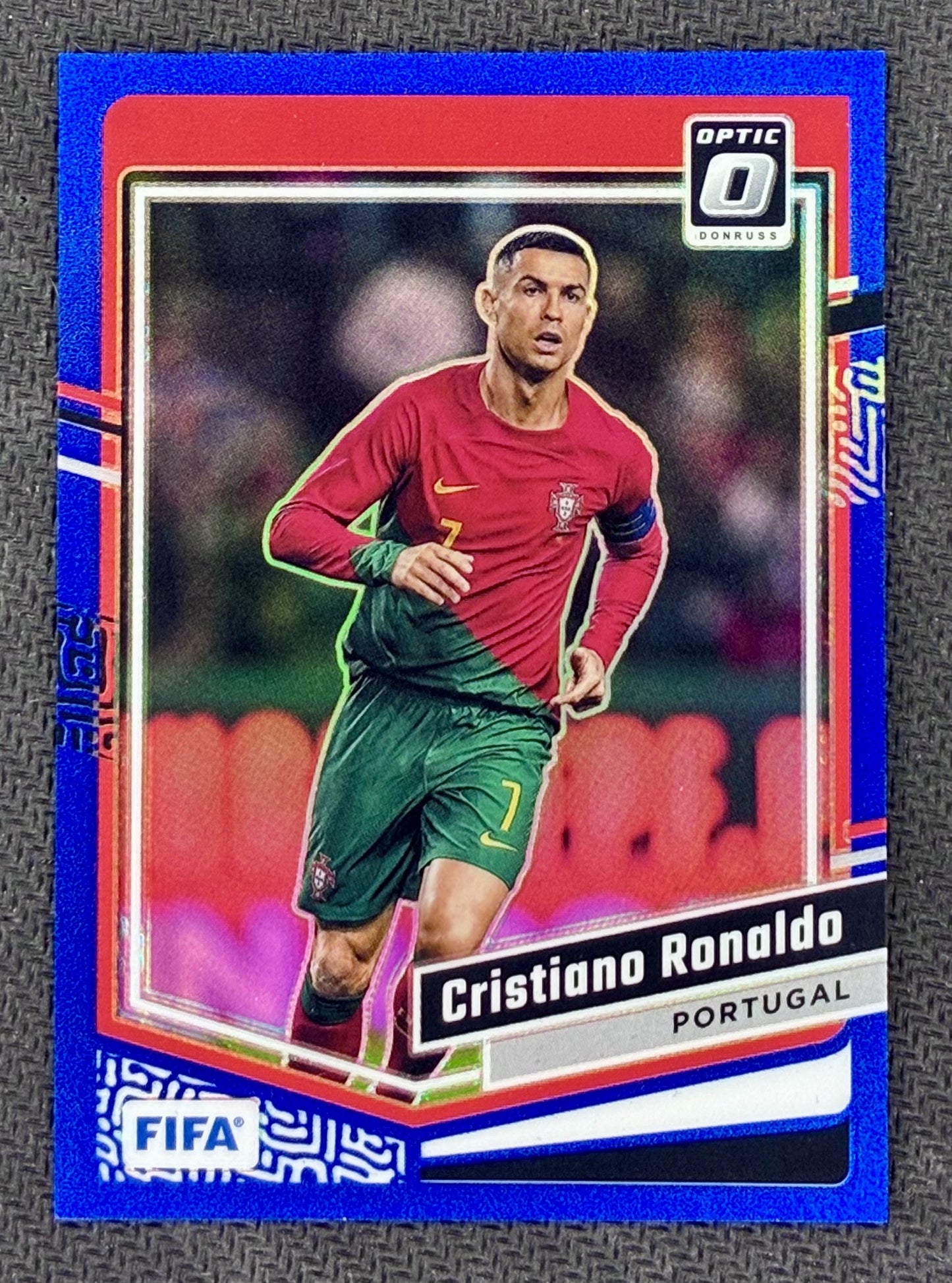 Cristiano Ronaldo 2023-24 Panini Donruss Optic Blue Prizm Refractor /99 Soccer Card