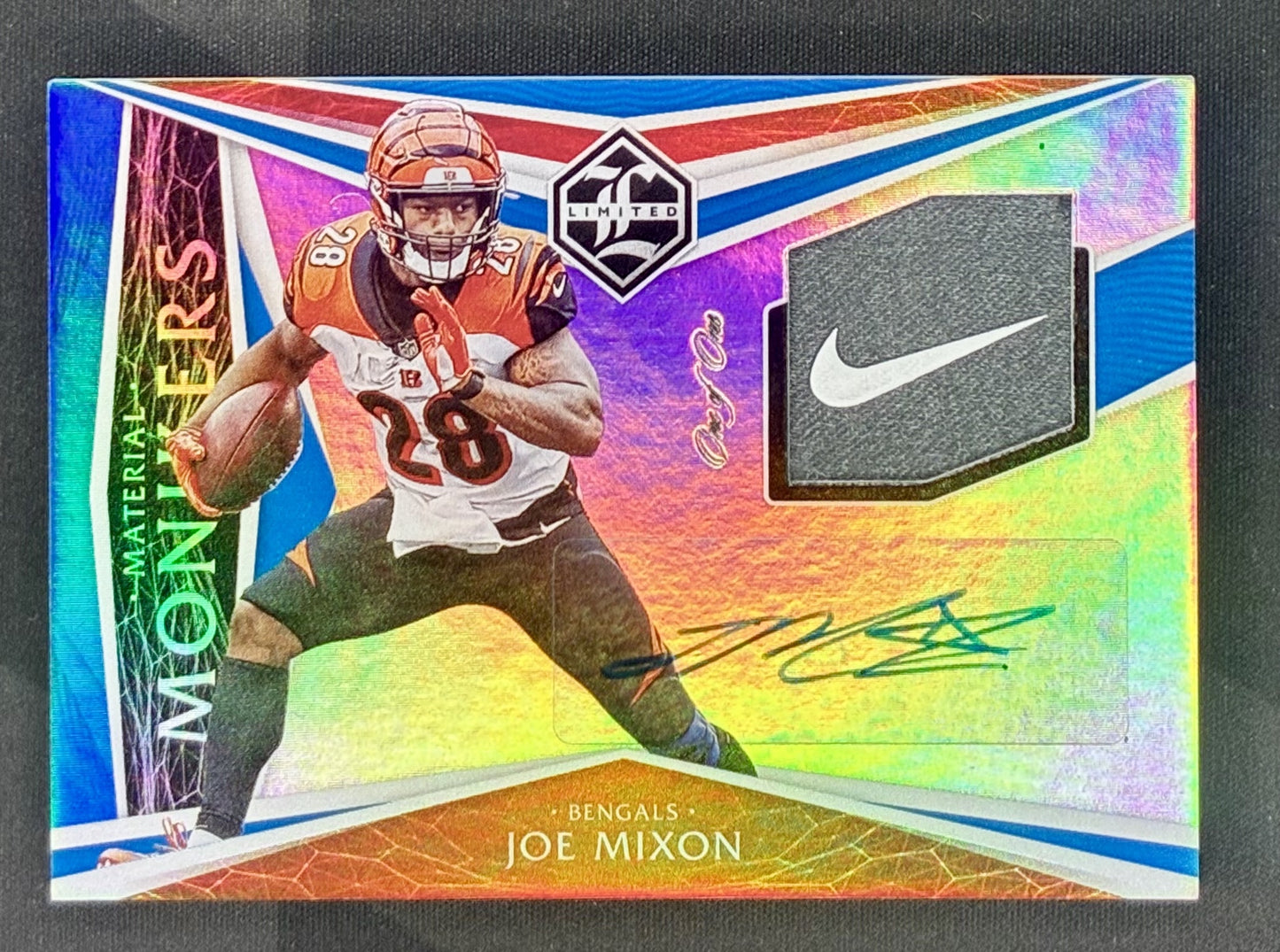 Joe Mixon 2020 Panini Limited Material Monikers Nike Swoosh Autograph 1/1 Football Card
