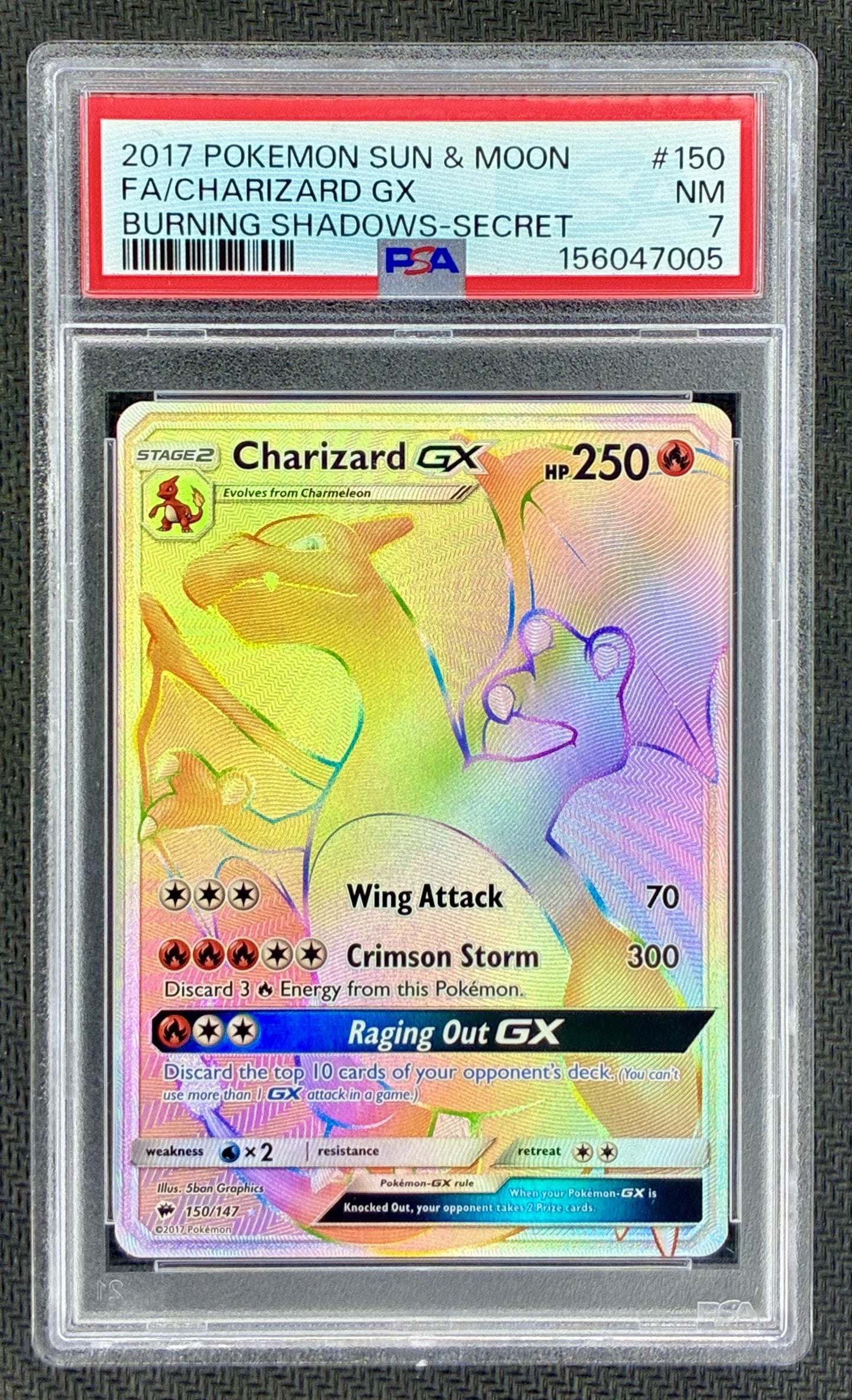 Pokemon Charizard GX 150/147 Burning Shadows Rainbow Rare PSA 7 Card
